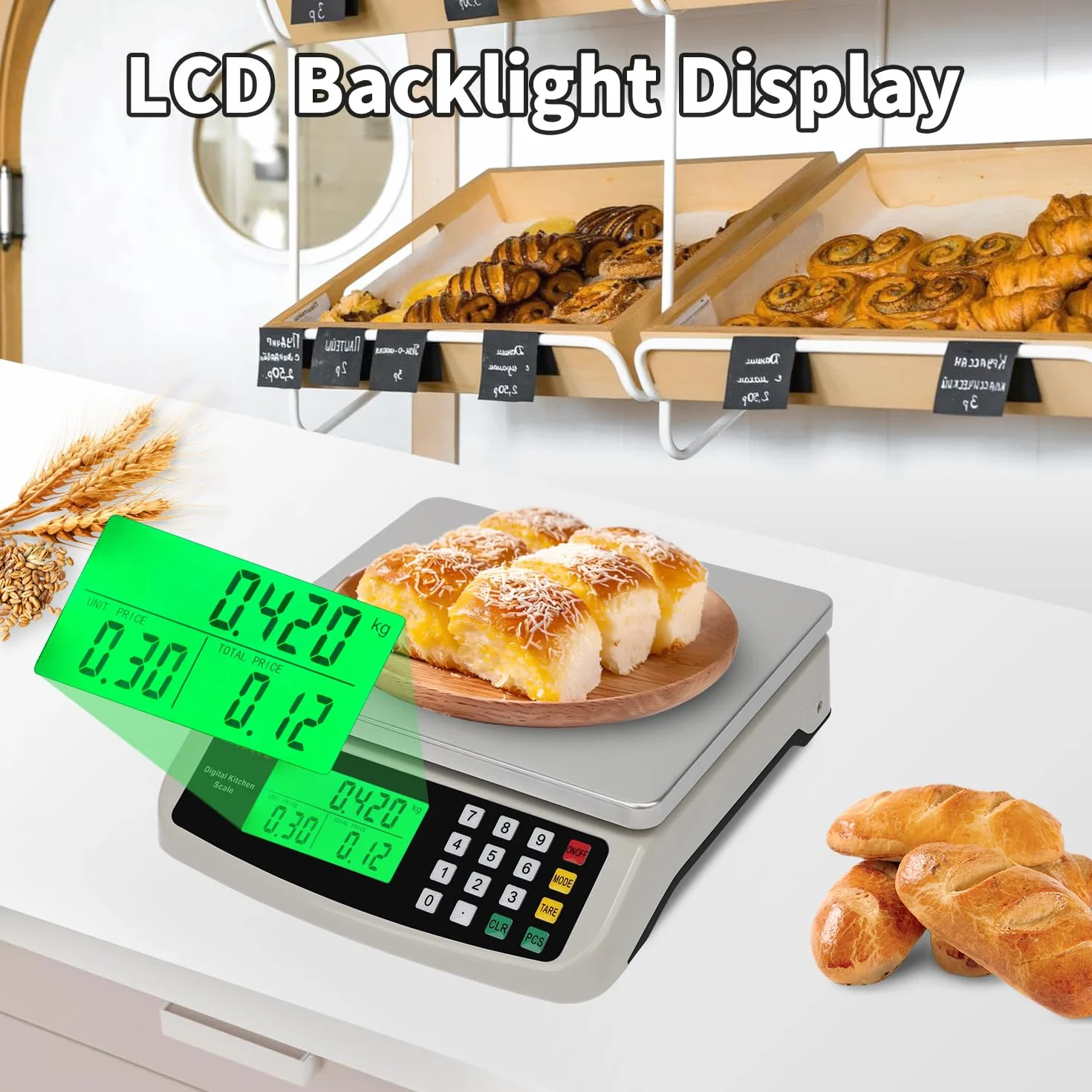 Bilancia Digitale Cucina Acciaio Inossidabile 40kg Bilancino Cibo Professionale per Alimenti Cottura Casa e Panifici Bilance Elettronica Contapezzi Alimentare con Funzione Tara Display LCD