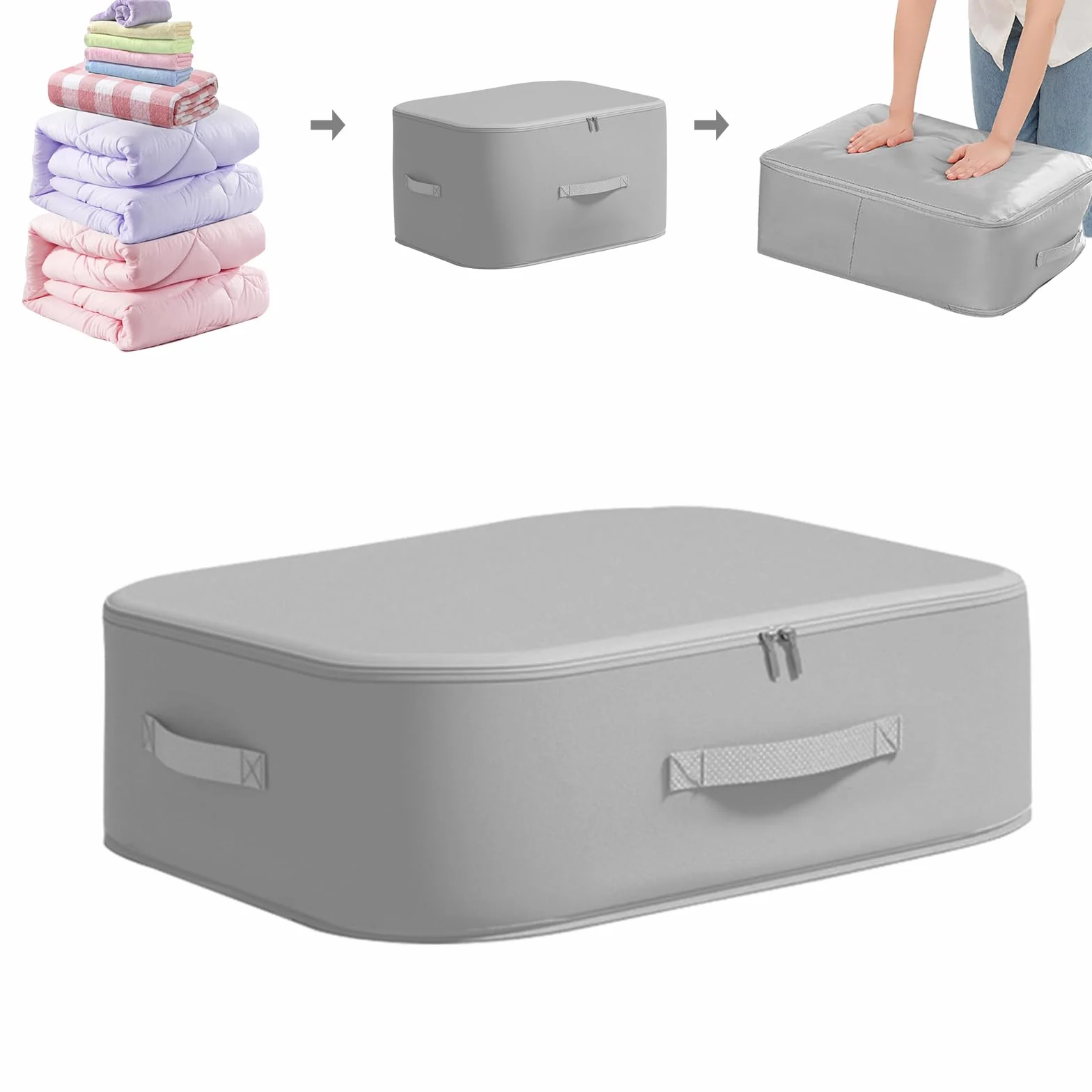 Scatole per Vestiti Con Cerniera 60L, Conservazione e Organizzazione, Portaoggetti Con Manico Rinforzato per Piumini, Cuscini, Biancheria da Letto, Coperta