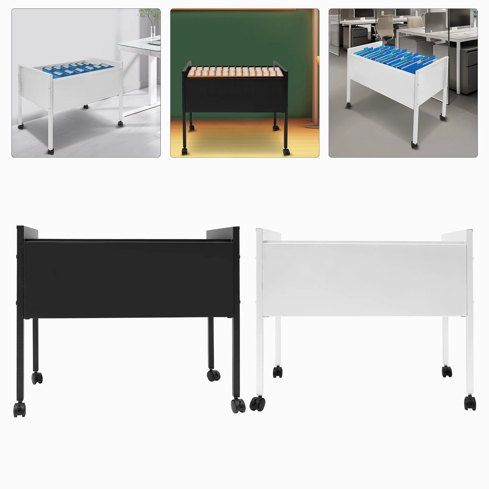 Armadietto arrotolabile con ruote, carrello portadocumenti arrotolabile per cartelle sospese, capacità di carico 30 kg, per uffici, sale conferenze, studio, appartamenti, argento, 70 x 37 x 60 cm