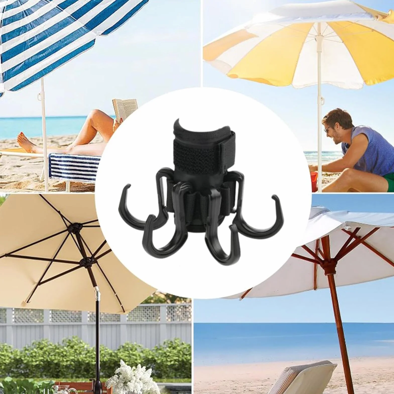 Ganci per ombrelloni da patio, gancio antiscivolo per ombrellone da cortile, ganci per ombrellone da spiaggia, facile da installare, con 6 ganci, per asciugamani, borse, fotocamere, occhiali da sole e