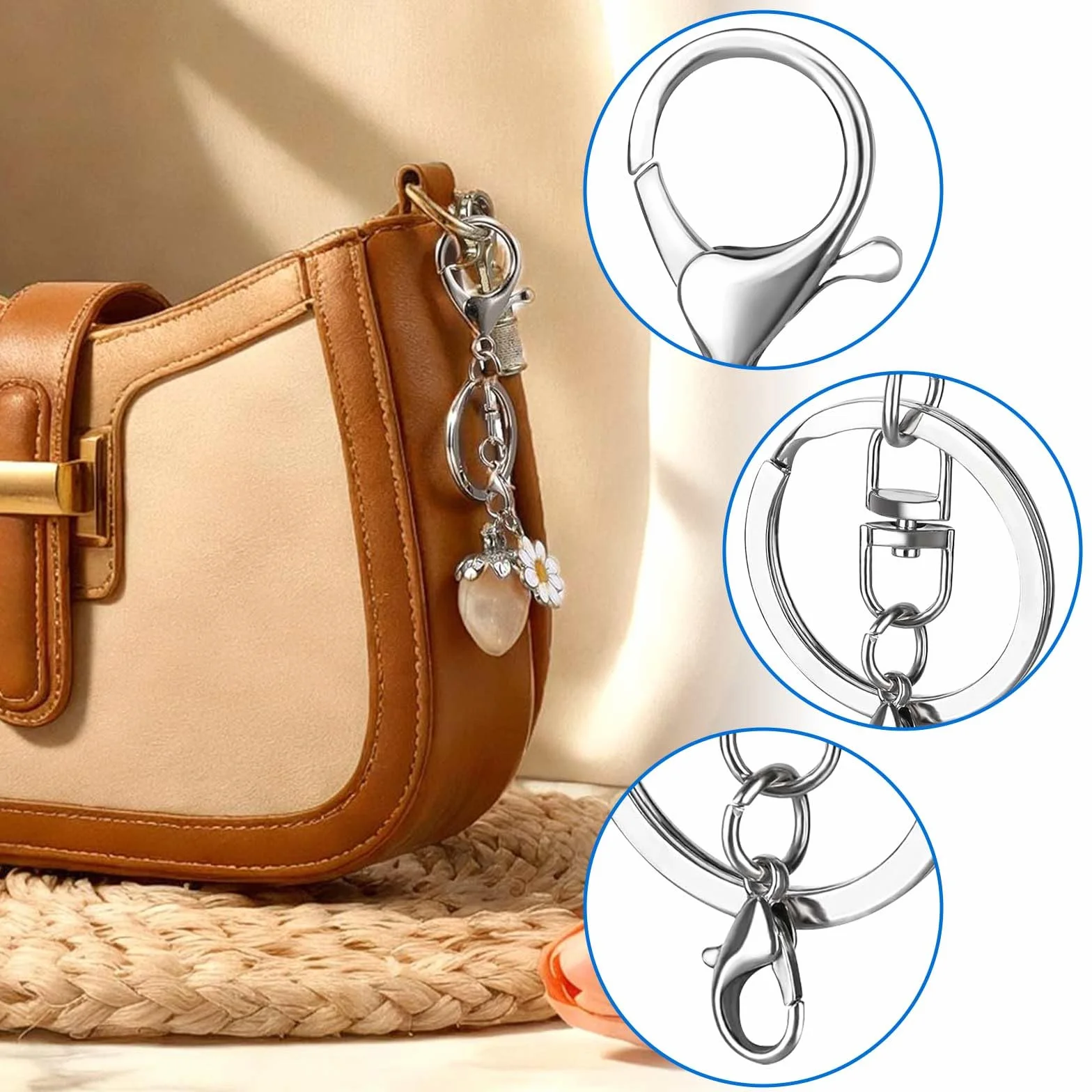 30 Pezzi Chiusure a Moschettone Girevoli,Keychain Porta Chiavi per Chiavi in Metallo con Clip Girevole,Argento Anelli Portachiavi con Catenella per Gioielli Moschettoni Portachiavi Fai Da Te