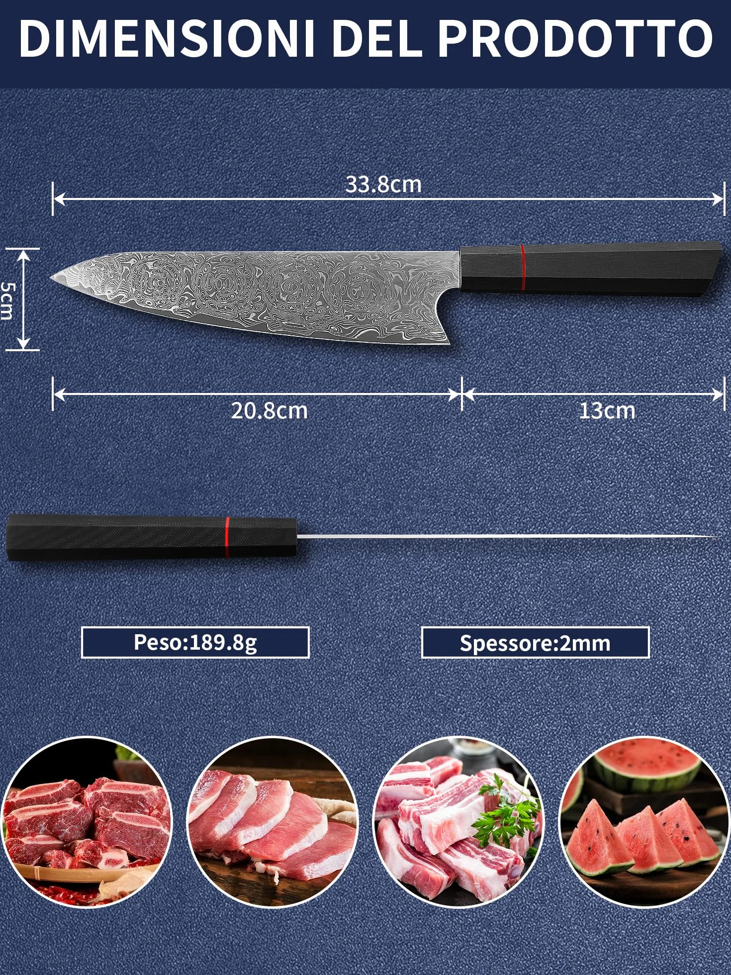 Plys Damasco Coltello da Chef Coltelli Damascati Giapponesi: Coltello da Chef Affilato - Coltello da Cucina Professionale Manico in G10