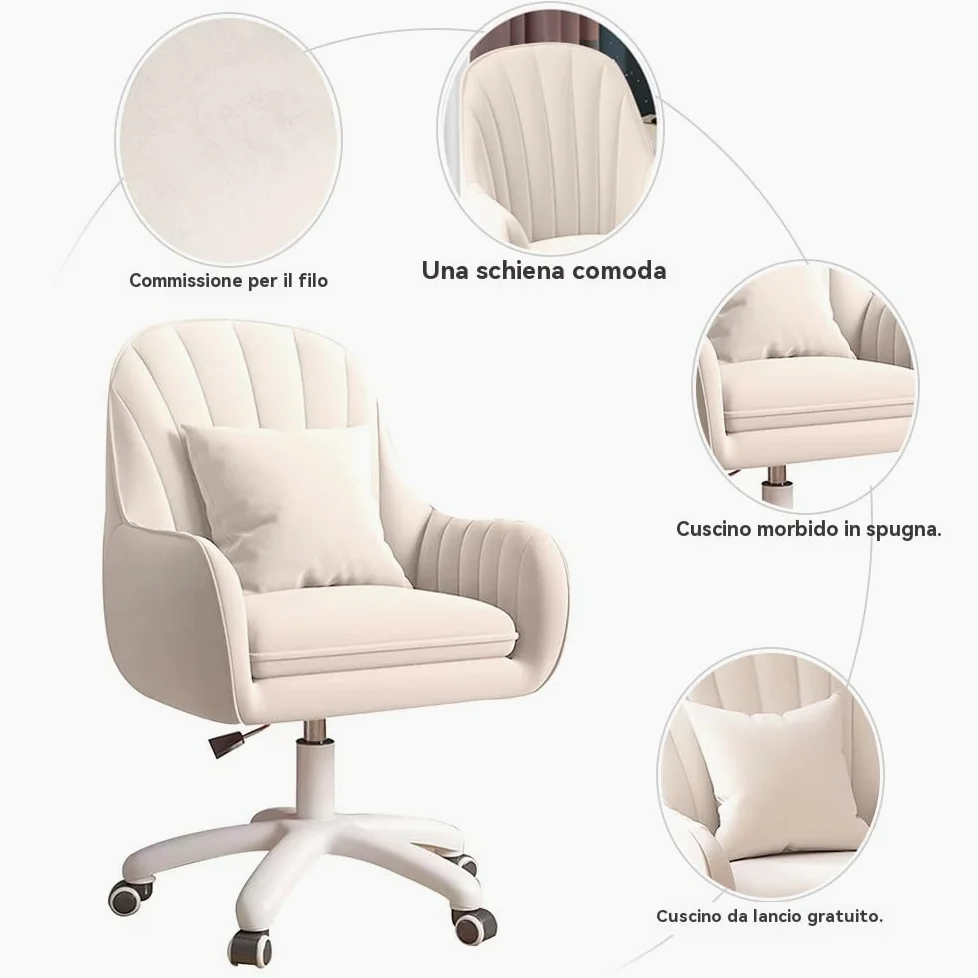 Sedia da Ufficio per Casa - Sedia Girevole Moderna con Schienale Medio Imbottito, Sedia da ufficio trucco,Trapuntata, Altezza Regolabile, Dettaglio Velluto - Adatta per Camera da Letto o Studio