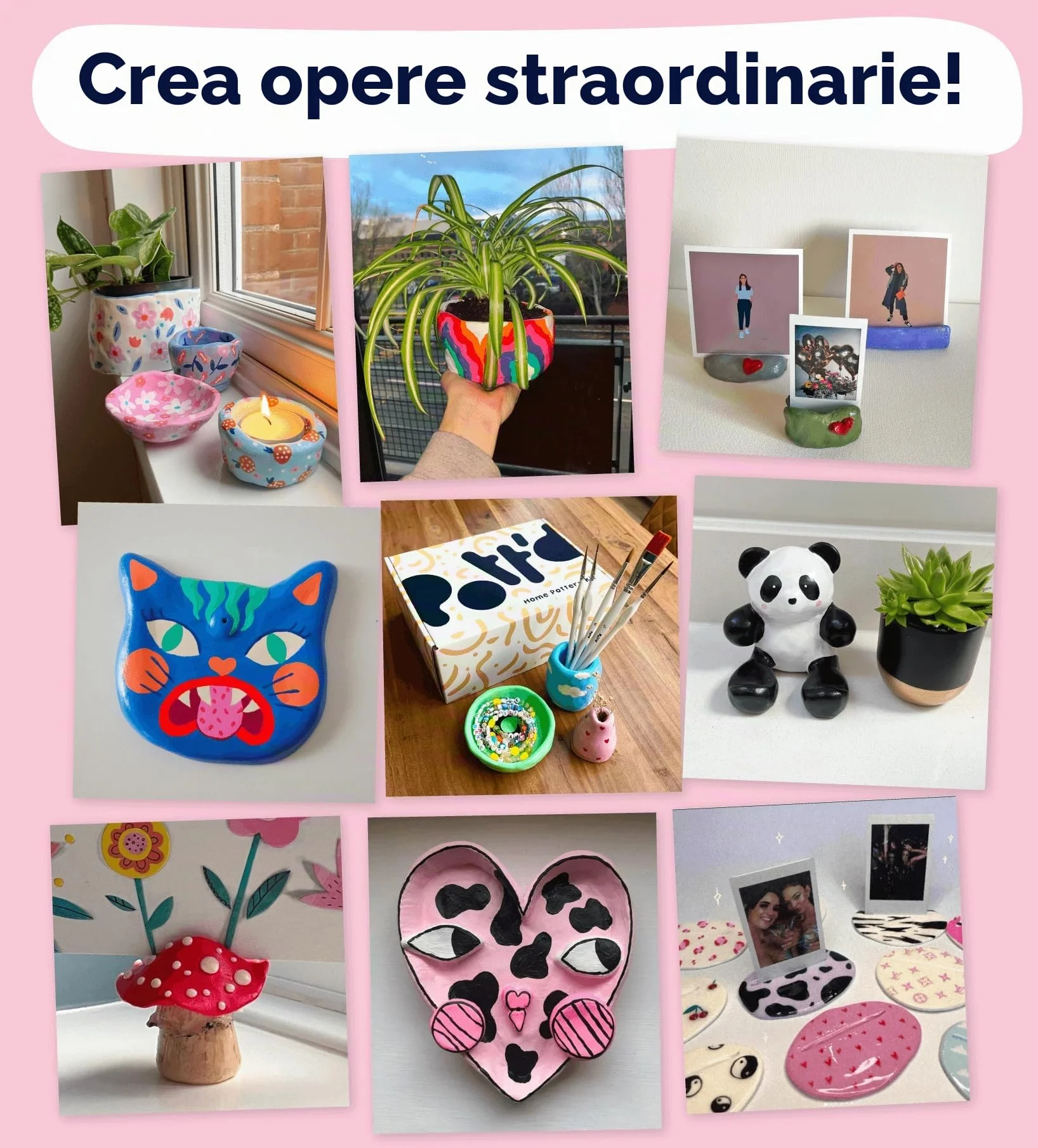 Pott'd Kit di Argilla senza cottura per Principianti Fai da te creativo adulti con attrezzi, colori, pennelli, smalto e istruzioni
