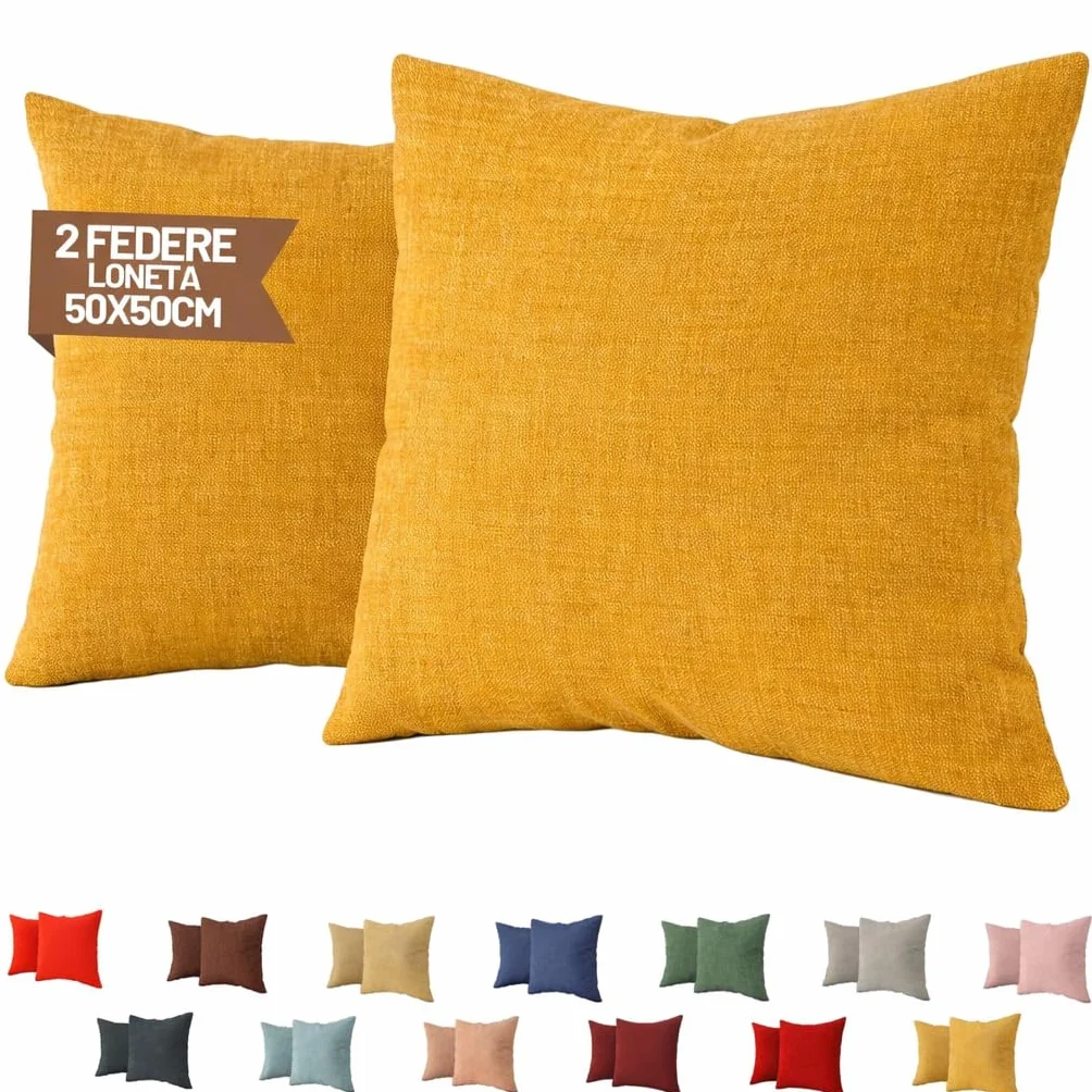 Federe Cuscini Mango 50x50 cm Set 2 Cotone Loneta Cerniera Nascosta Copri Cuscini Decorativi Letto Divano Lavabili