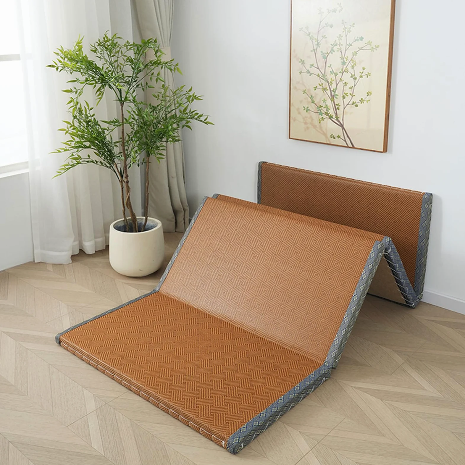 Tappetino Tatami Tradizionale Giapponese Pieghevole in Fibra di Cocco, Futon Giapponese Portatile e Antiscivolo per Dormire, Meditazione, Yoga Zen, 80x200x3.5cm