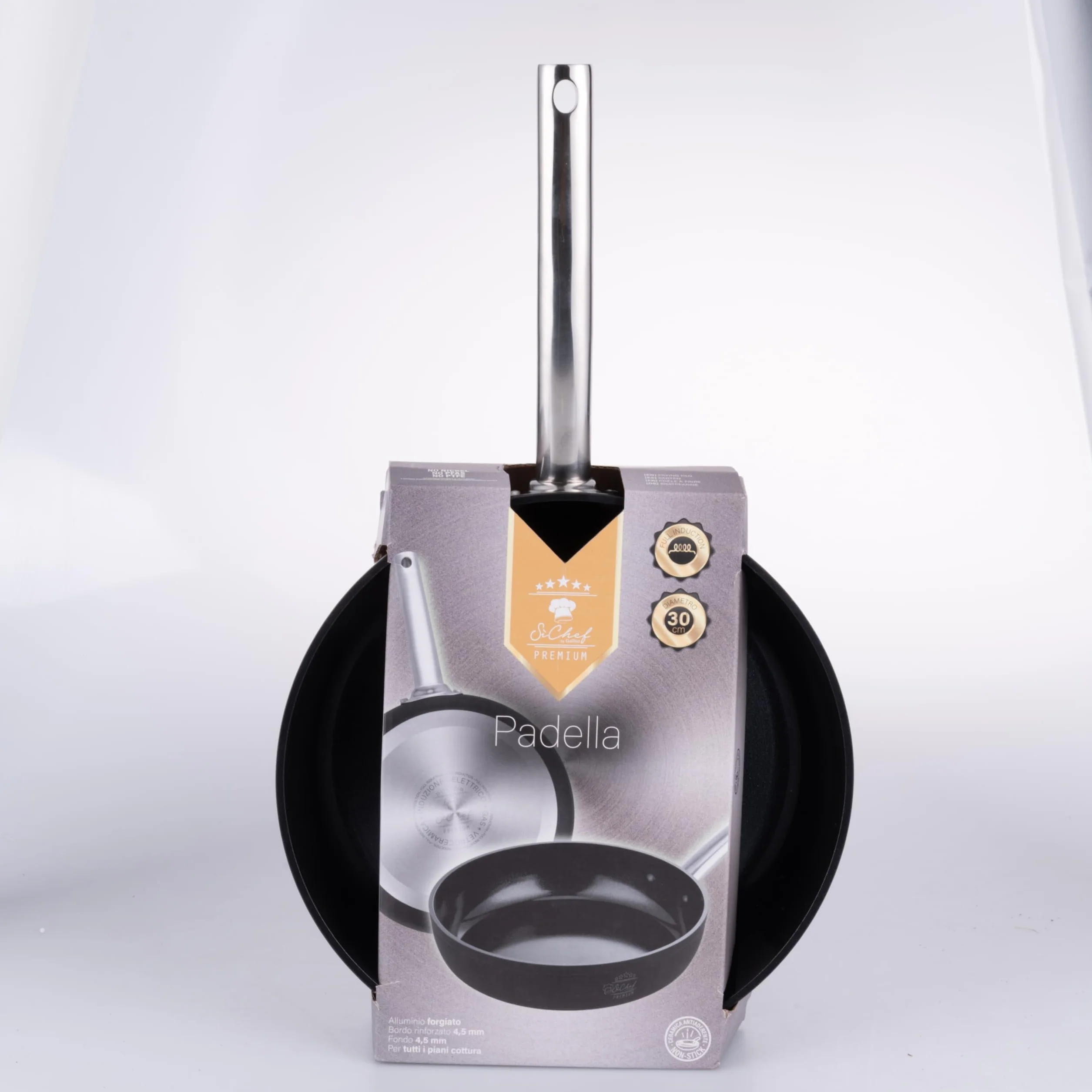 Padella 30 cm in alluminio forgiato, rivestimento antiaderente in ceramica, fondo full induction, SìChef Premium