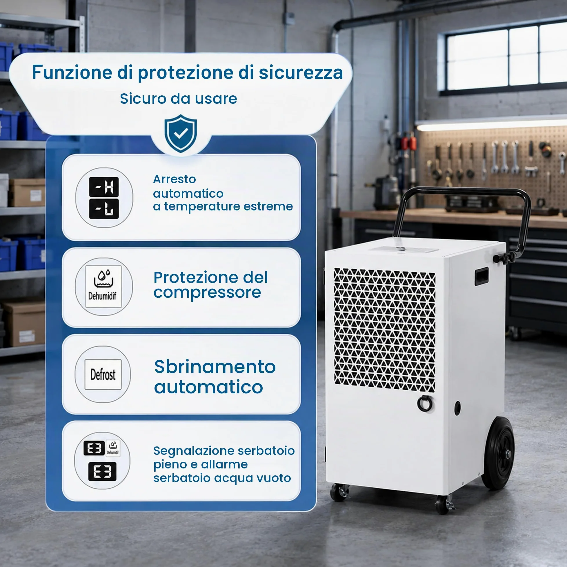 Deumidificatore Professionale Commerciale 120L: Deumidificatore Professionale Scarico Continuo Tubo 2m R290 Compressore 300m²/600m³ per Magazzino Garage Officina Cantina Lavanderia Deposito