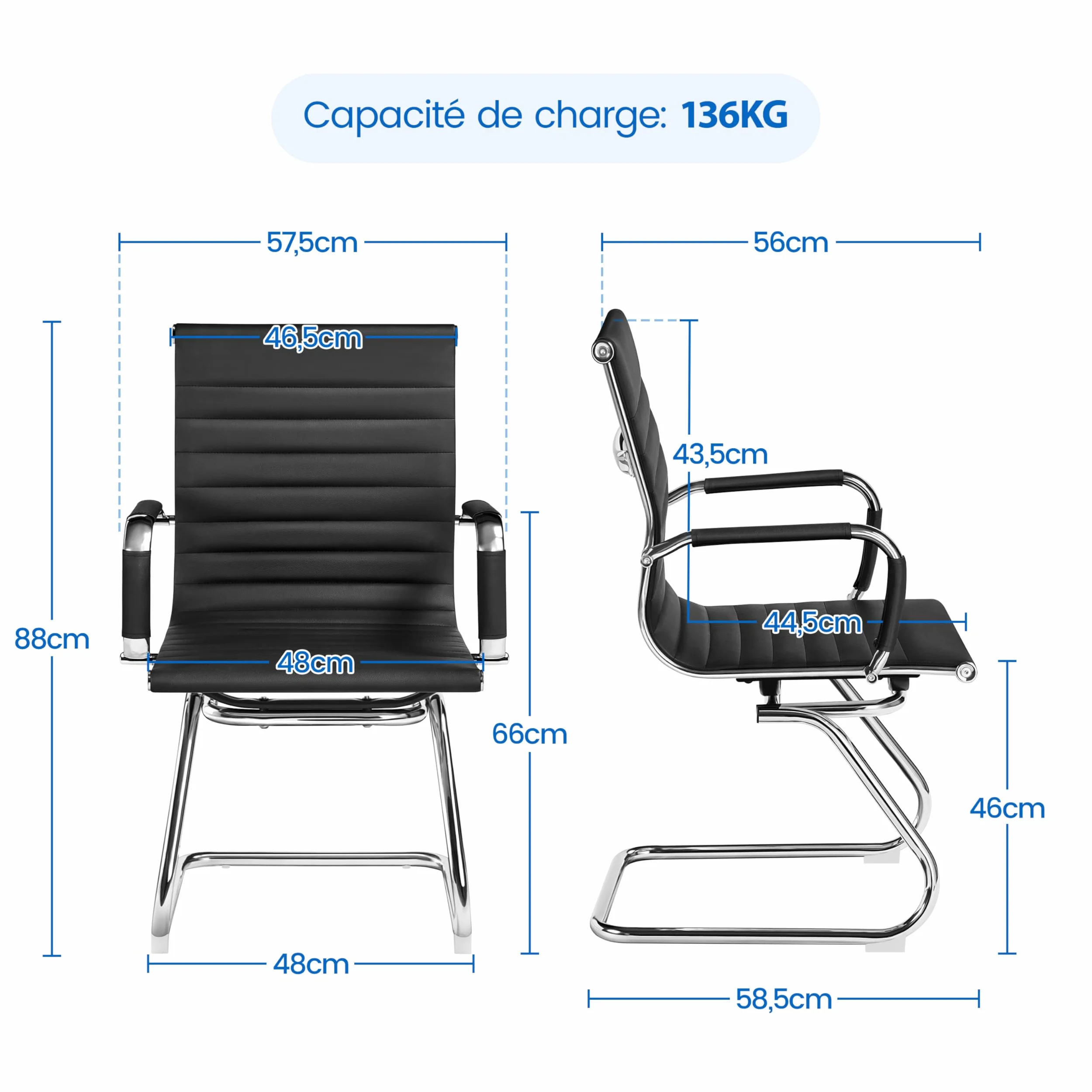 Yaheetech Set 2 Sedie Ufficio Senza Ruote per Ospiti Visitatori Riunioni Conferenza Design Cantilever Ergonomiche in Pelle Sintetica con Schienale e Braccioli Nero