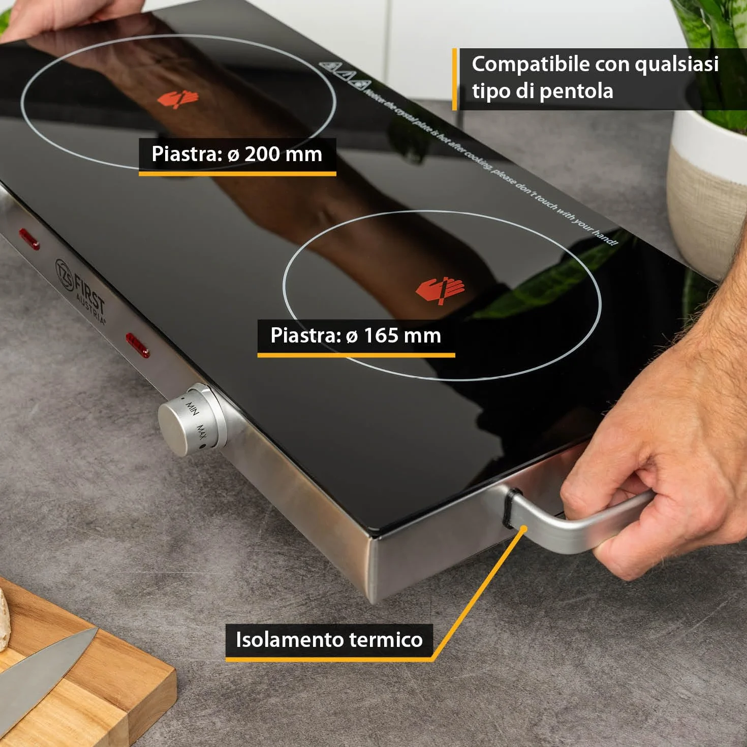 First Austria Piastra di cottura doppia infrarossi vetroceramica 2800W Mini Fornello elettrico