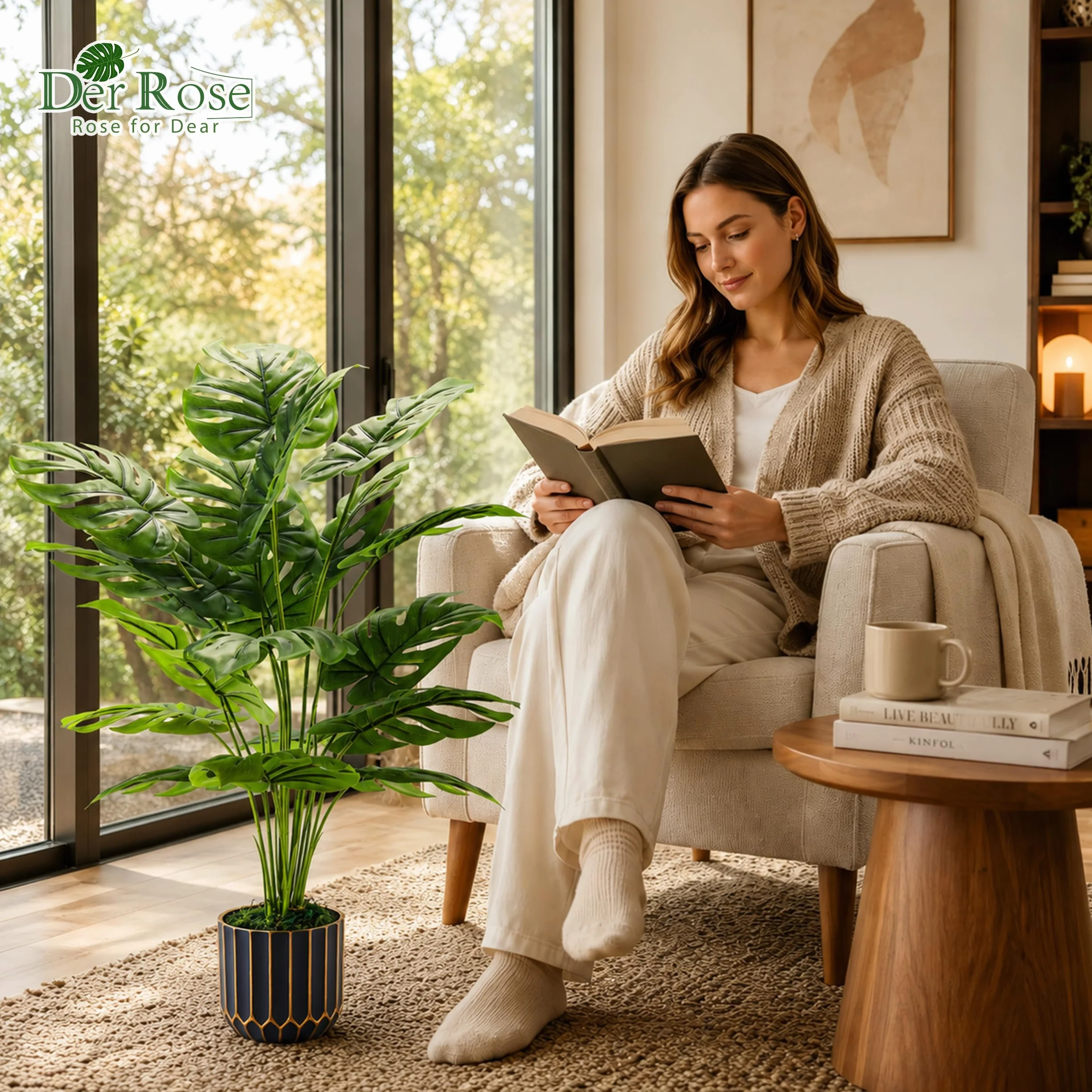Pianta artificiale Monstera Der Rose 71 cm decorazione casa interni
