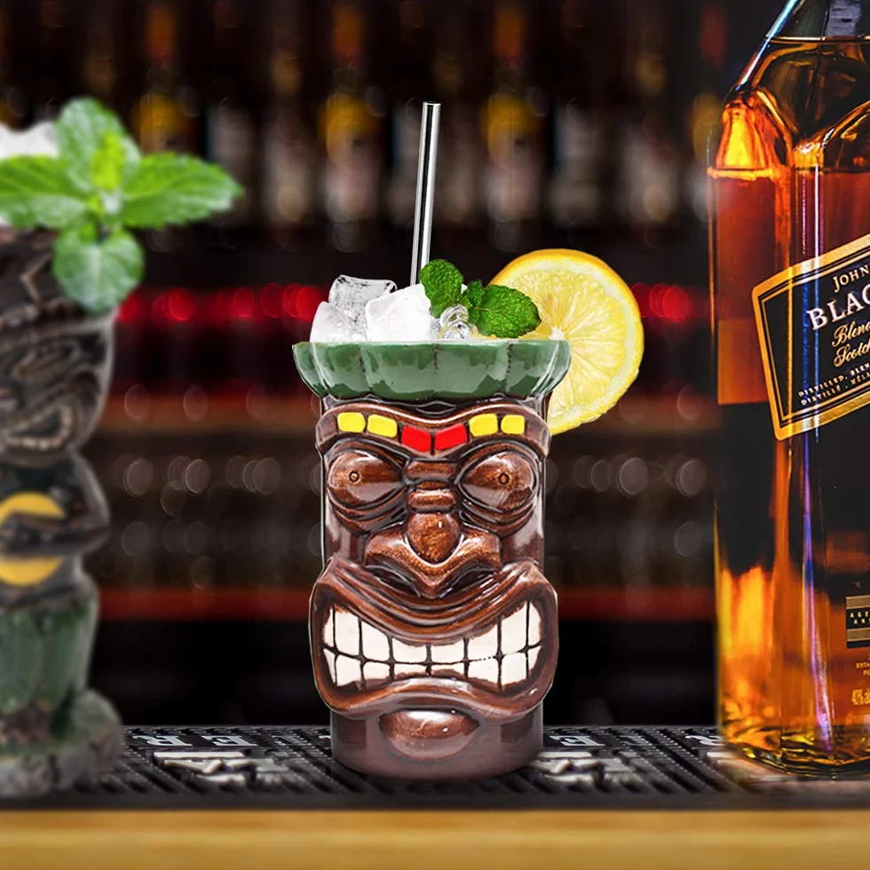 Tiki Bicchieri in Ceramica Set di 4 - Tazze Grandi Cocktail Hawaiian Luau Party Tiki Bar