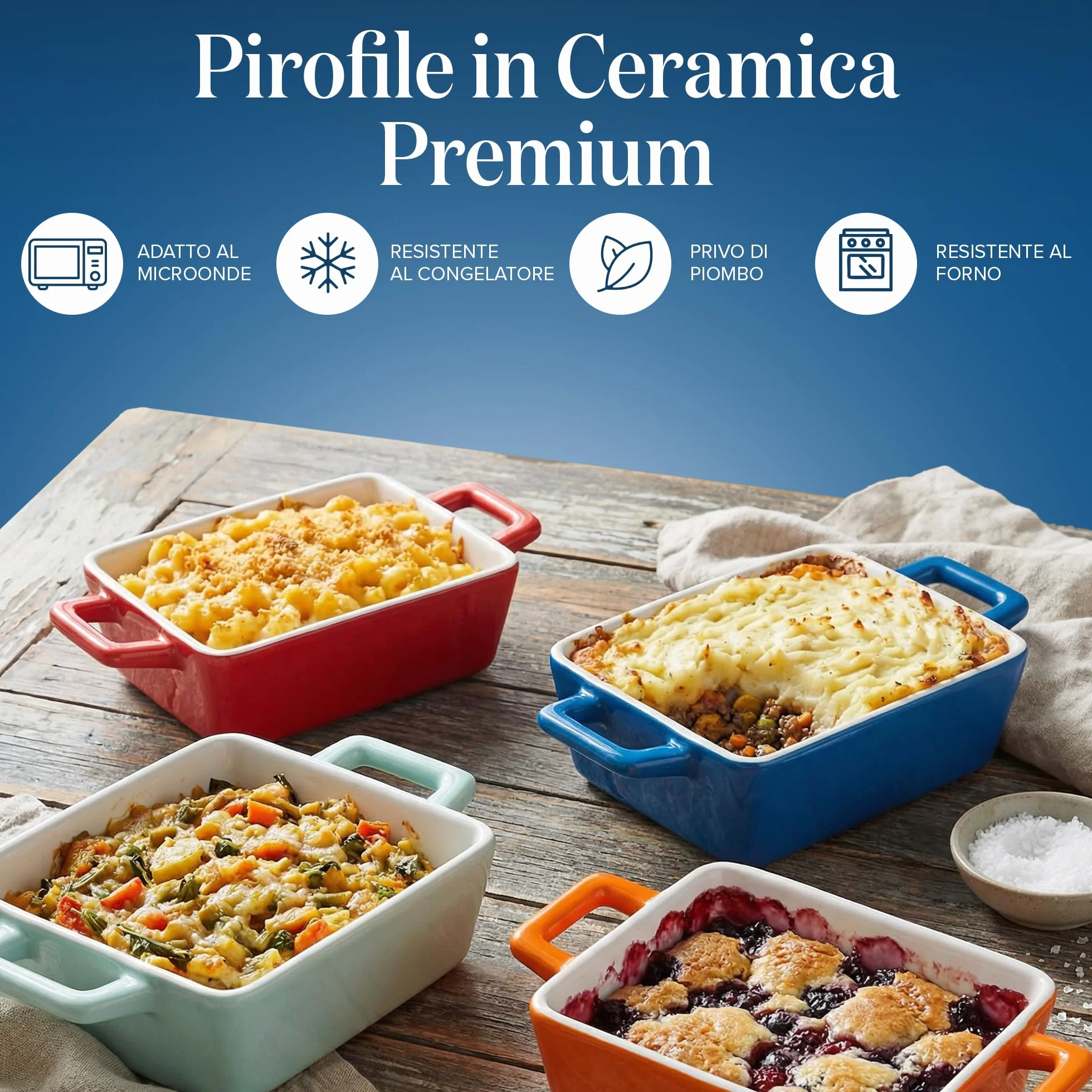 Joeji’s Kitchen Set 4 Pirofila da Forno in Ceramica – Cocotte Monoporzione da Forno Rettangolare per Lasagne, Pasta e Dolci – Teglia Ceramica da Forno Versatile (325 ml)