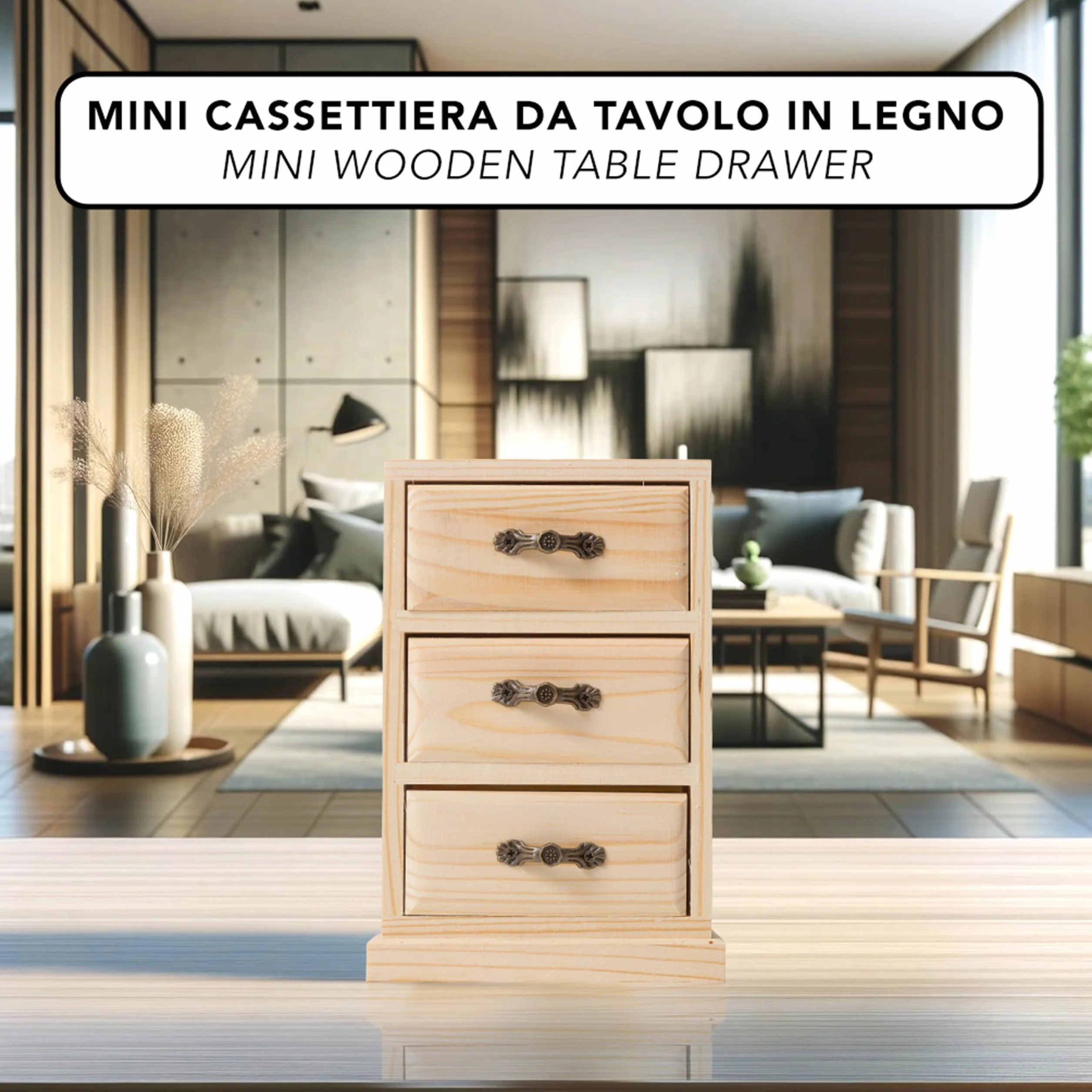 IPEA Legno Organizer da Tavolo 17 cm Mini Cassettiera Portaoggetti e Porta Gioielli per Scrivania
