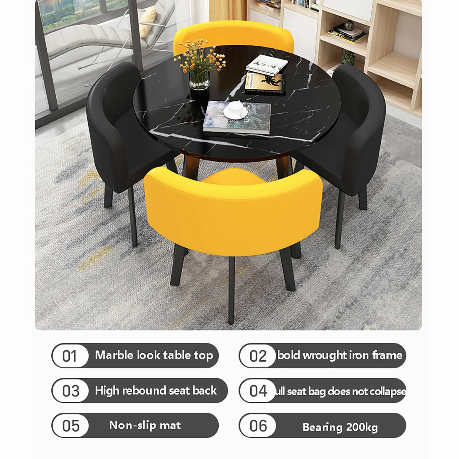 Set tavolo e sedie moderno Generic 4 persone tavolo rotondo 90 x 90 x 75 cm per caffè, ufficio e soggiorno