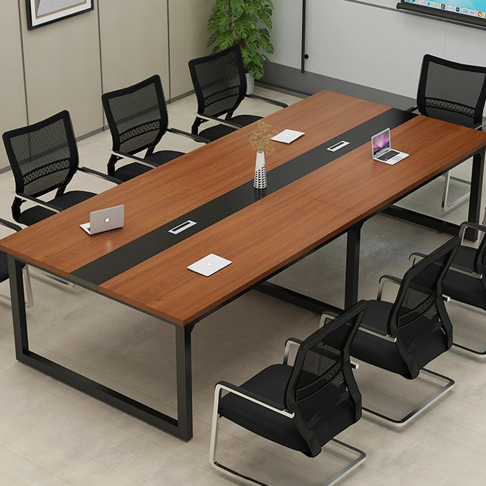 JSLJDM Tavolo da Conferenza per 10 Persone, Grande Tavolo Rettangolare per Seminari e Riunioni, Robusta Struttura in Metallo, 240x120x74cm