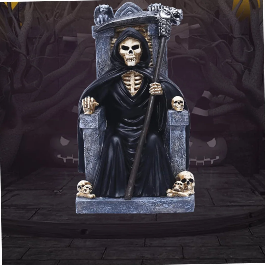 Jorzer Statua della morte di Halloween Morte Statua Tristo Mietitore Resina Scheletro Decorazione Desktop