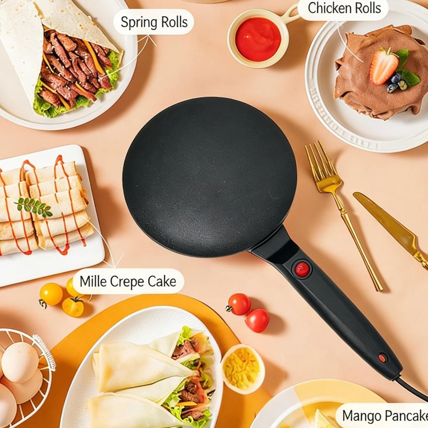 Instant 8" Electric Crepe Maker Nonstick Auto Temperature Control for Roti Tortillas Blintz Breakfast