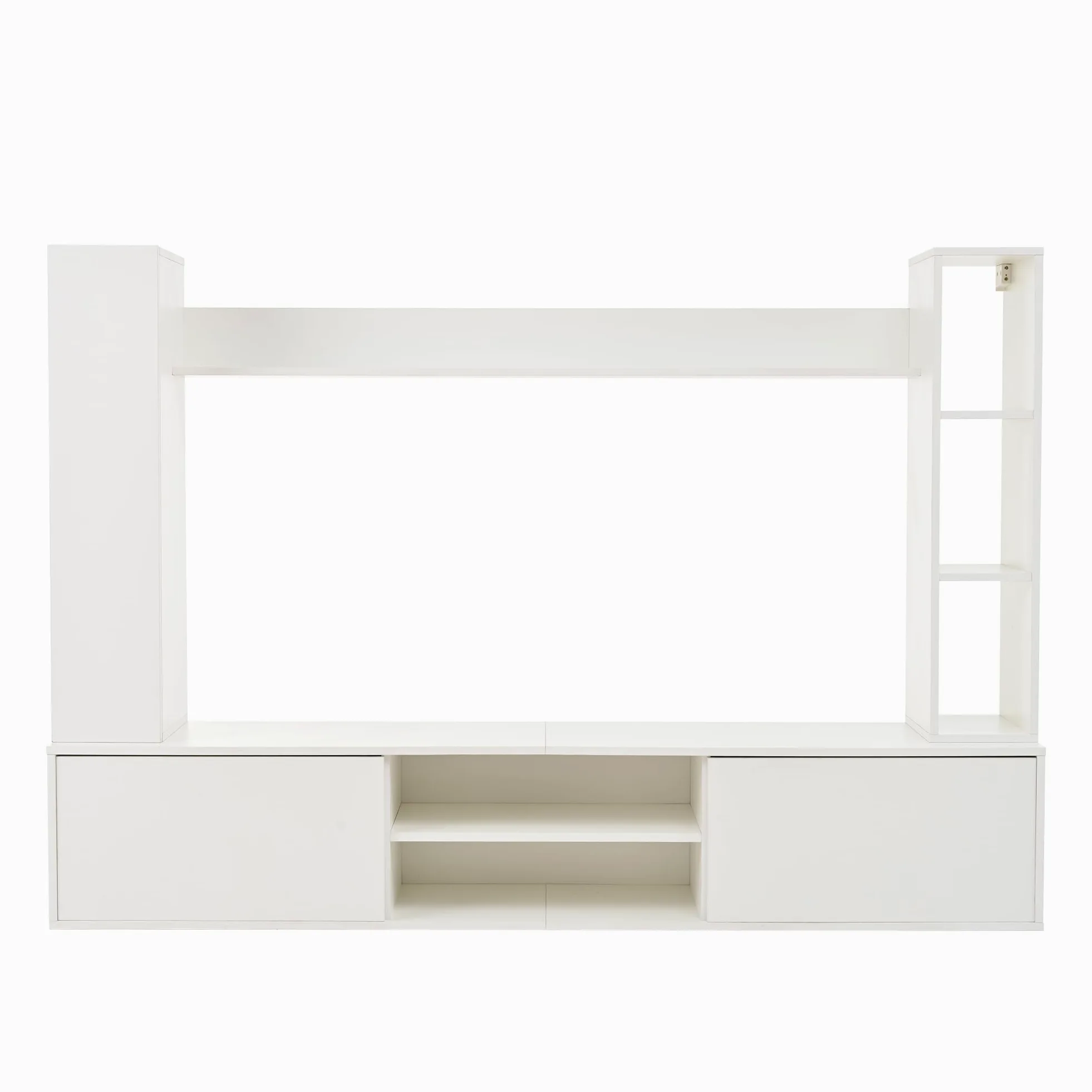 TIZZ Set da parete per TV, 180 x 35 x 33,5 cm, con vetrine (set completo, 4 pezzi), supporto per TV, mensola e 2 mensole da parete, set di mobili da soggiorno, TV in piedi e sospeso, TV fino a 80