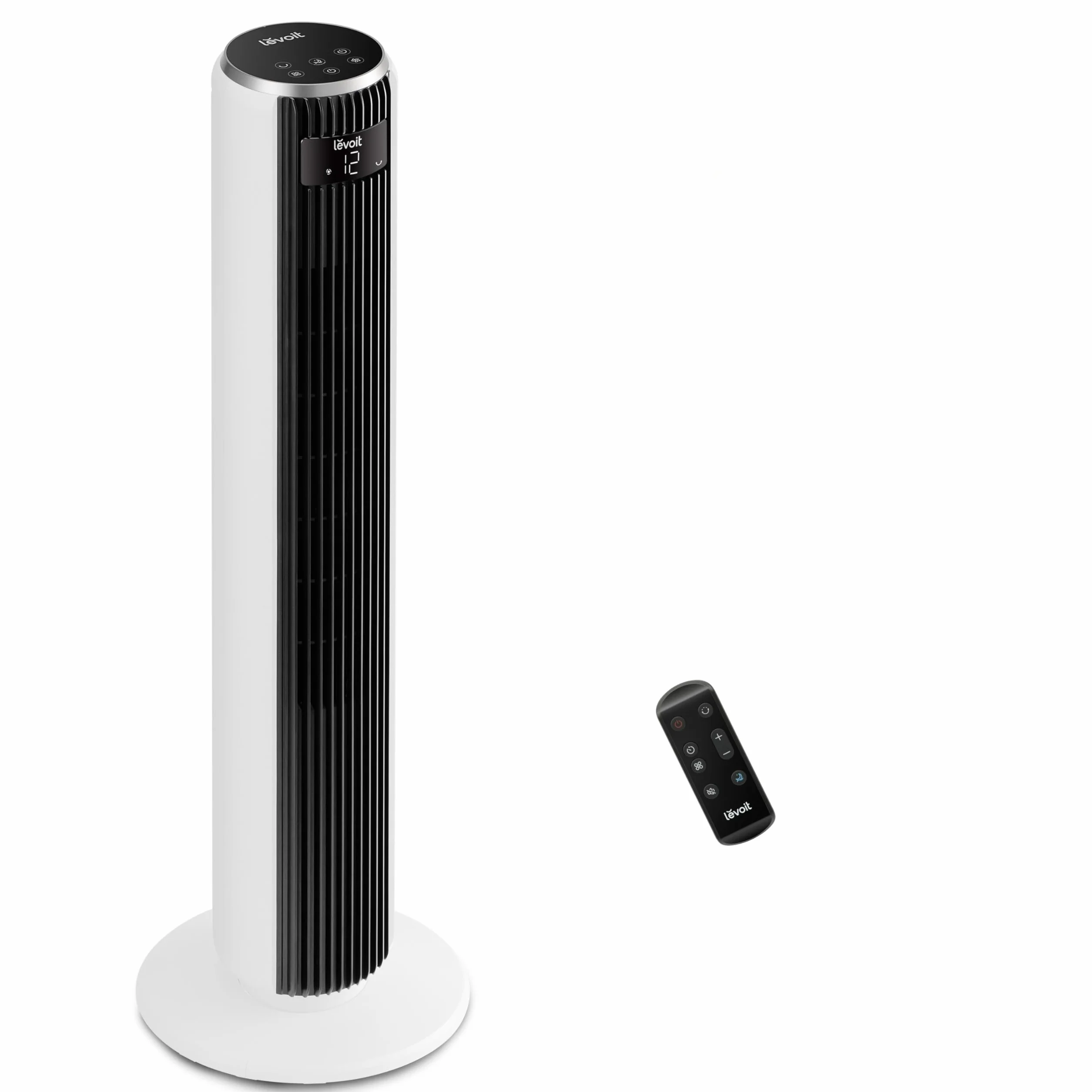 LEVOIT Ventilatore a Torre 20 dB Silenzioso, Potente 7,9m/s, 12 Velocità, 4 Modalità, Telecomando & LED, Timer da 1-12 ore, Oscillazione a 90°, Risparmio 26W, per Camera Letto, 92 cm, Bianco Puro