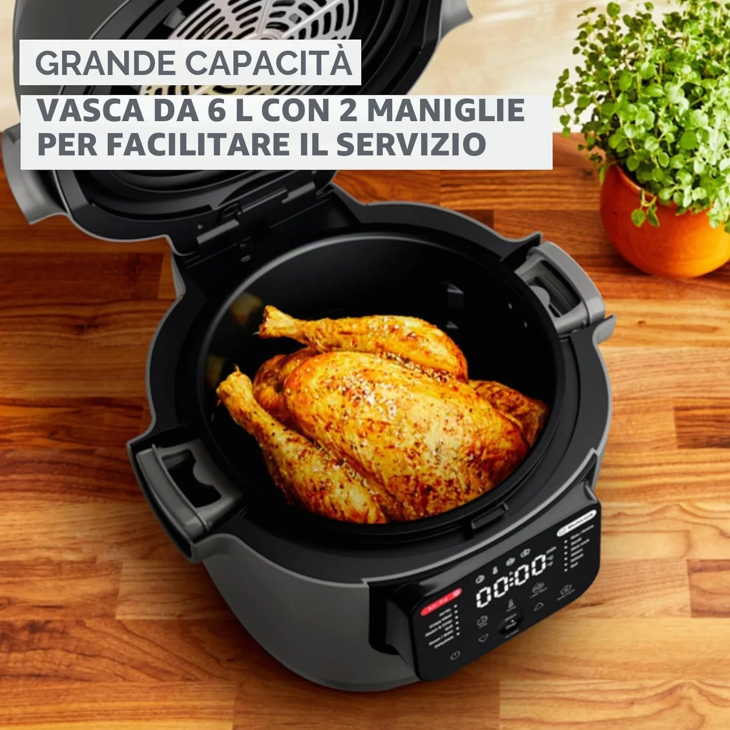 Moulinex Multicook & Fry MZ730BF0 Multicooker e friggitrice ad aria, 12 programmi, cottura 2 piani, 6 L, grigio