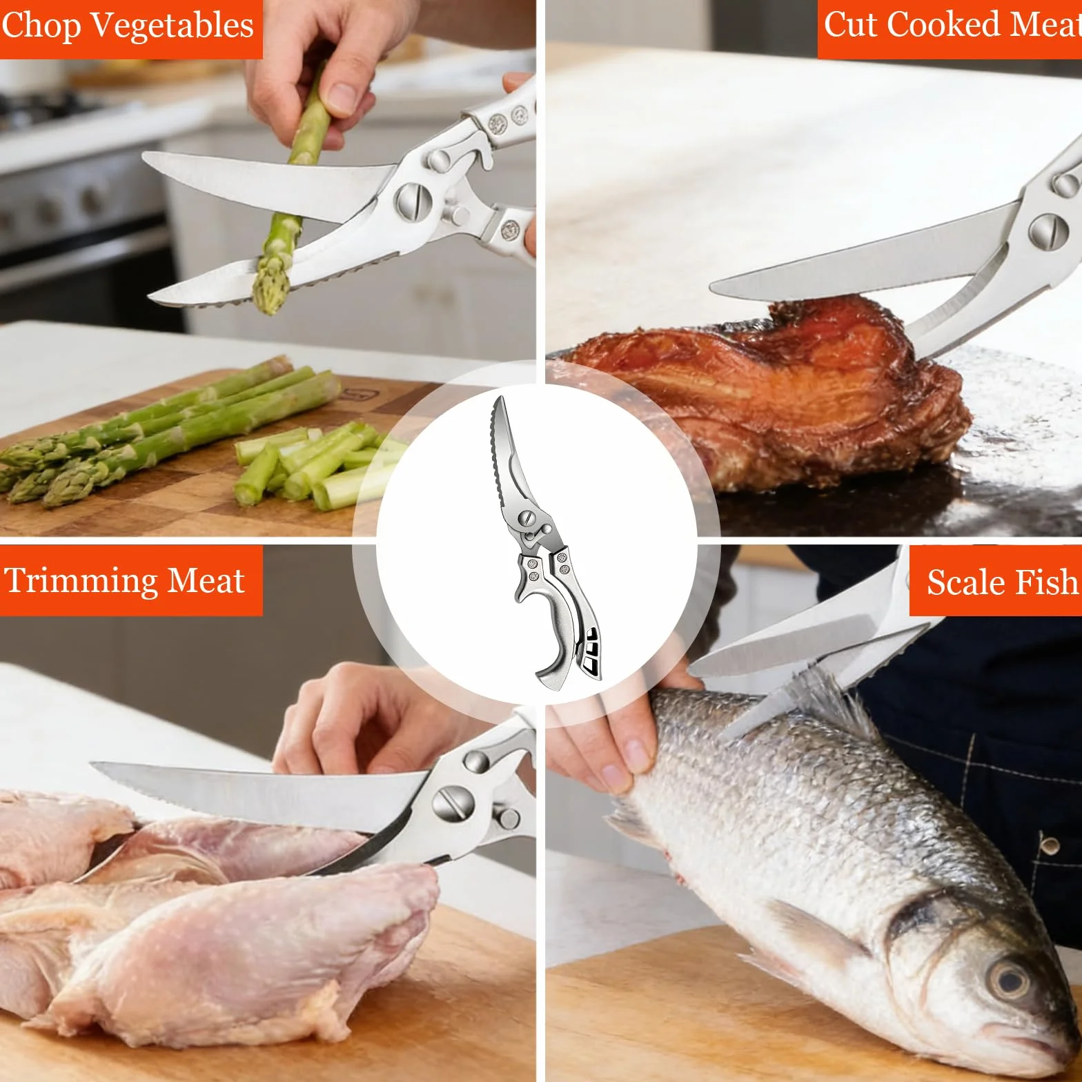 Forbici da Cucina Acciaio Inox, Forbici Professionali per Pollame con Blocco di Sicurezza, ForbicidaPollo Trinciapollo, per Ossa Di Pollo, Carne, Tacchino, Pesce E Verdure