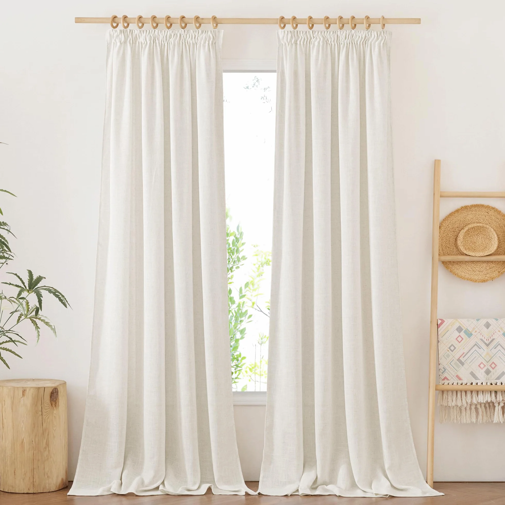 PONY DANCE Tende Lino Soggiorno 2 Pezzi 140x300 cm 200g/m² Semitrasparenti Crema