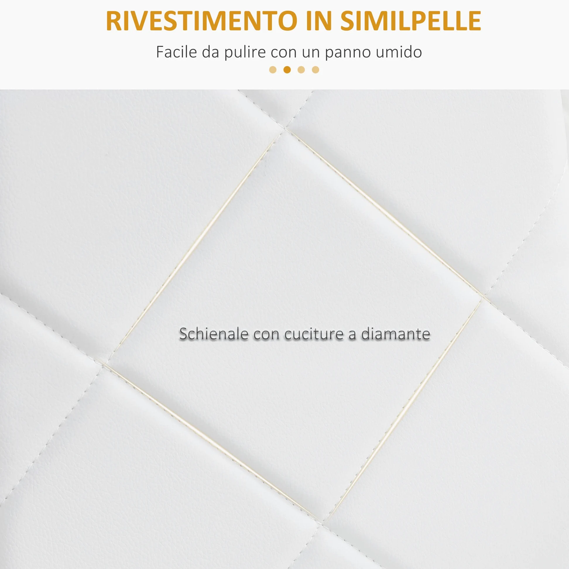 HOMCOM Set 4 Sedie Sala da Pranzo Imbottite con Schienale Alto, Sedie Cucina in Finta Pelle Cuciture a Diamante con Piedini Antiscivoli e Gambe in Acciaio per Soggiorno, 41x50x97 cm, Bianco