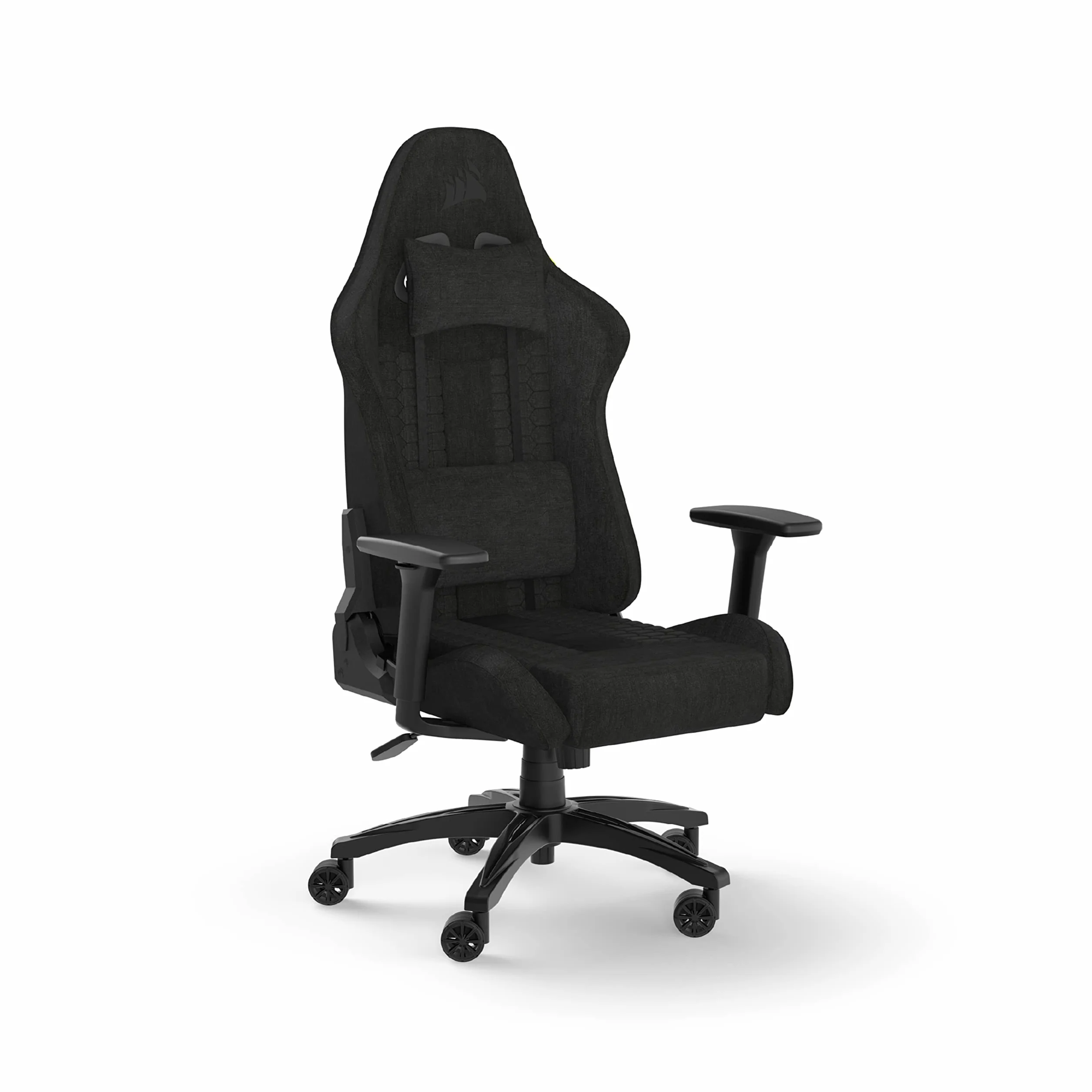 Corsair TC100 Relaxed-Rivestimento in Tessuto Gaming Chair, Nero | Rivestimento in Tessuto, Design Ispirato ai Sedili Sportivi, Cuscino Lombare, Cervicale in Memory Foam, Braccioli Regolabili