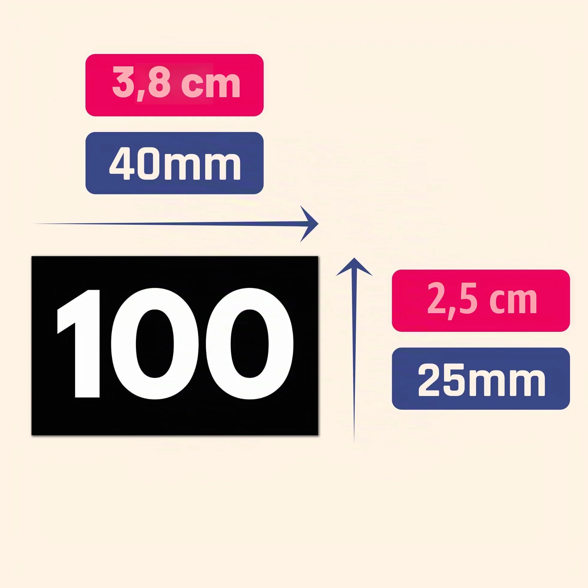 5 Set - Numeri Adesivi 1-100, Vinile Impermeabile - Bianco, 40 x 25 mm