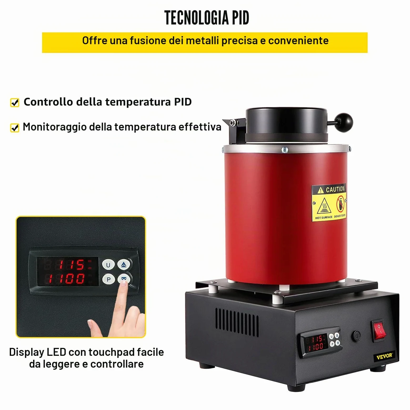 VEVOR Forno di Fusione per Oro 1350 W, Temperatura Max. 1150 ℃, Forno Fusorio Elettrico con Crogiolo in Ceramica da 3 kg, Matrice per Lingotti e Guanti, per Lavorazione di Oro, Argento