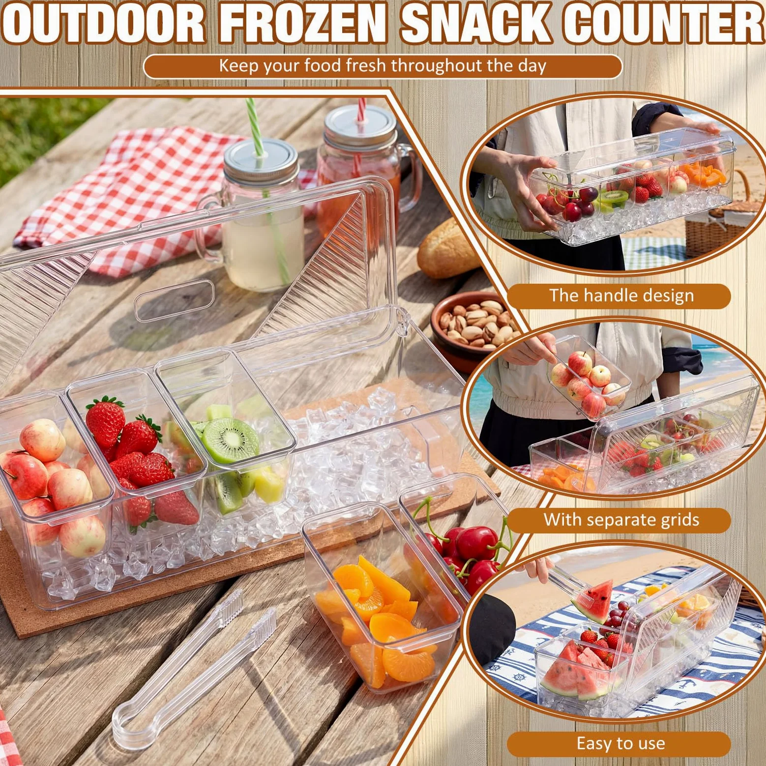 Sieral Set di 11 contenitori trasparenti per condimenti refrigerati con coperchio, tra cui 1 tampone in sughero, 5 cucchiai, 3 clip e adesivi per bar, frutta, insalata, taco e decorazioni per feste