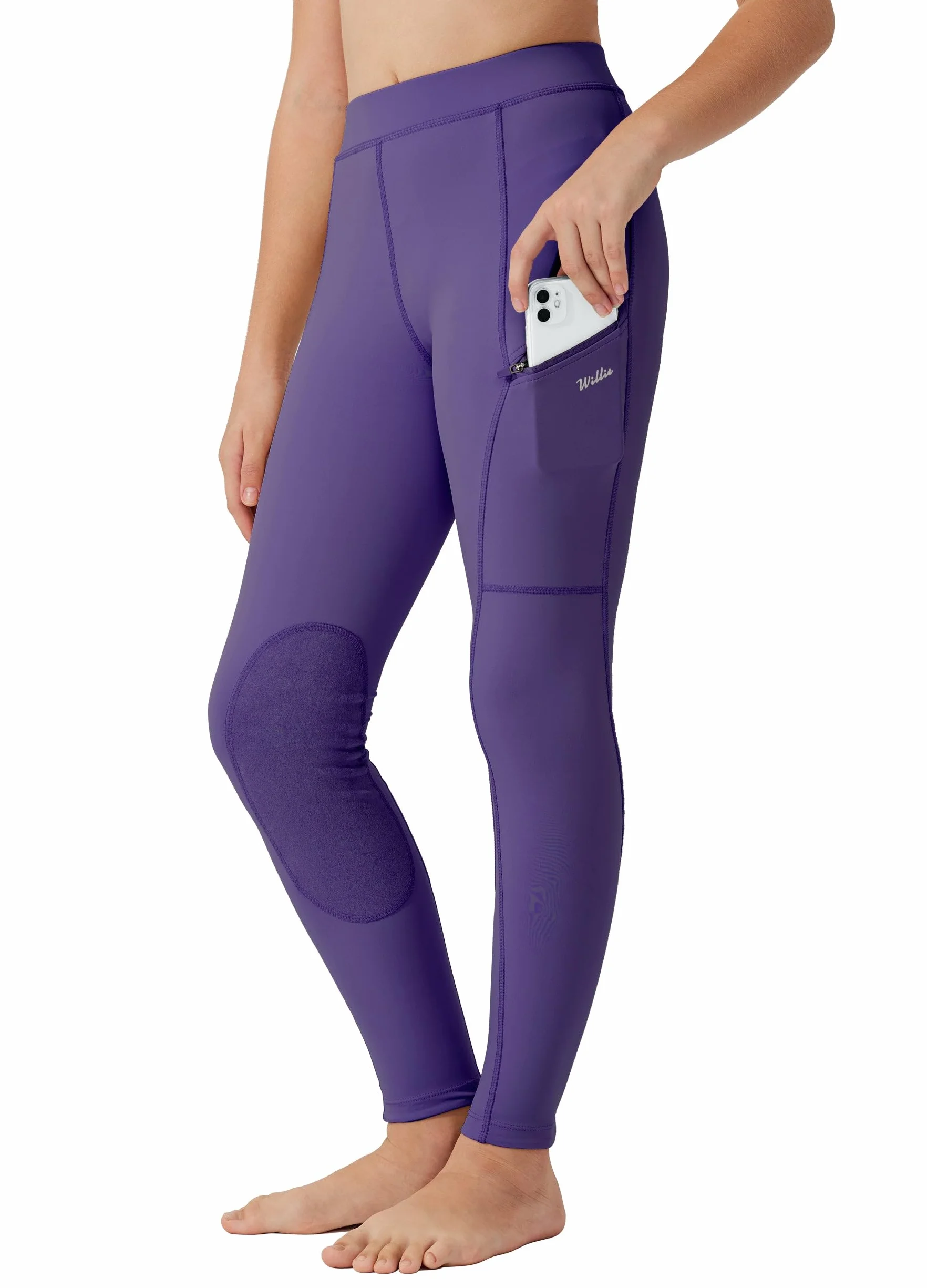 WILLIT Pantaloni da equitazione per bambini, inserti al ginocchio, estivi, traspiranti, elastici con tasche