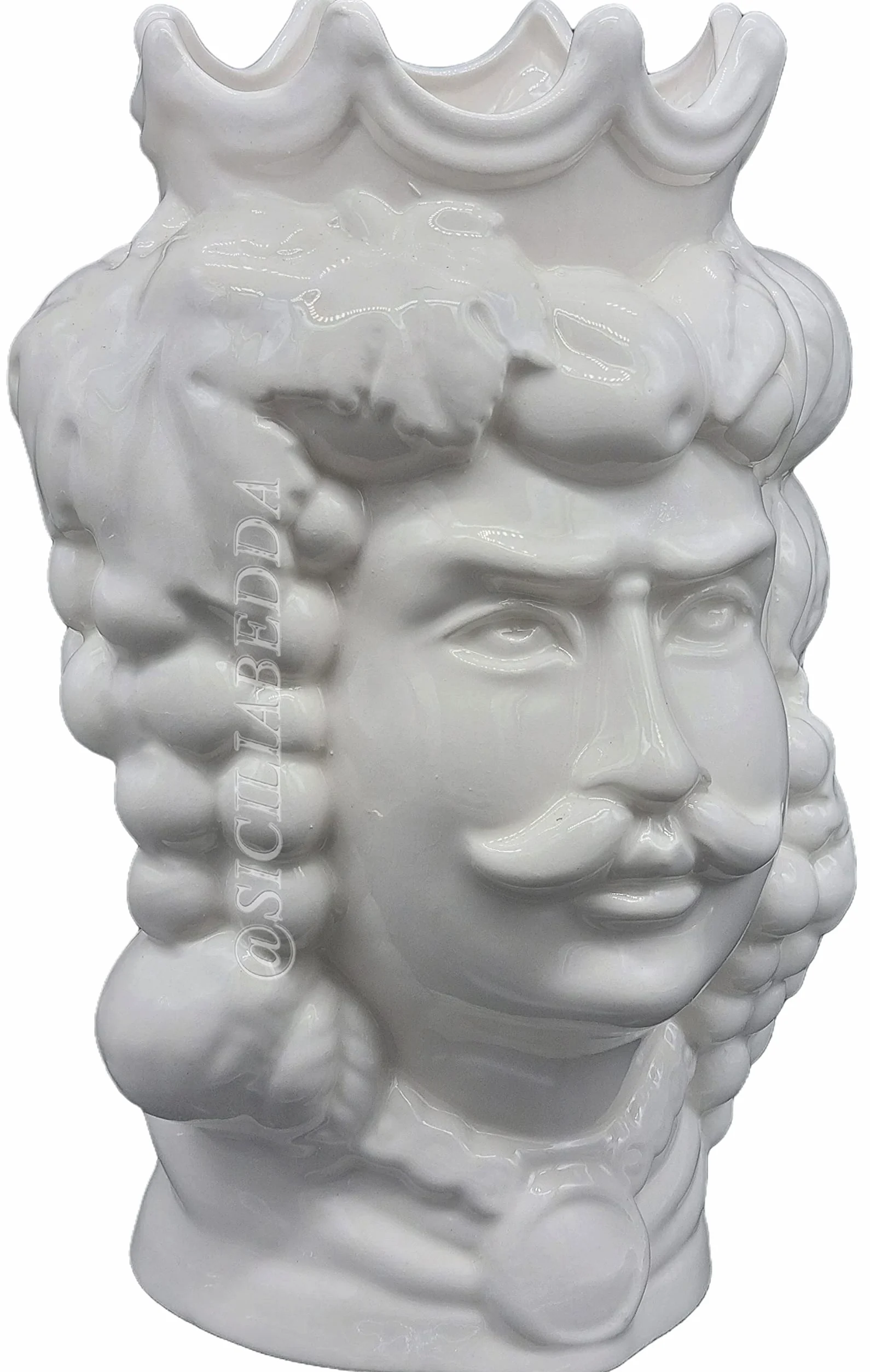 sicilia bedda - Teste di Moro in Ceramica di Caltagirone - Prodotto 100% Artigianale - Alta qualità (Altezza 35 Centimetri, Uomo Bianco Lucido)