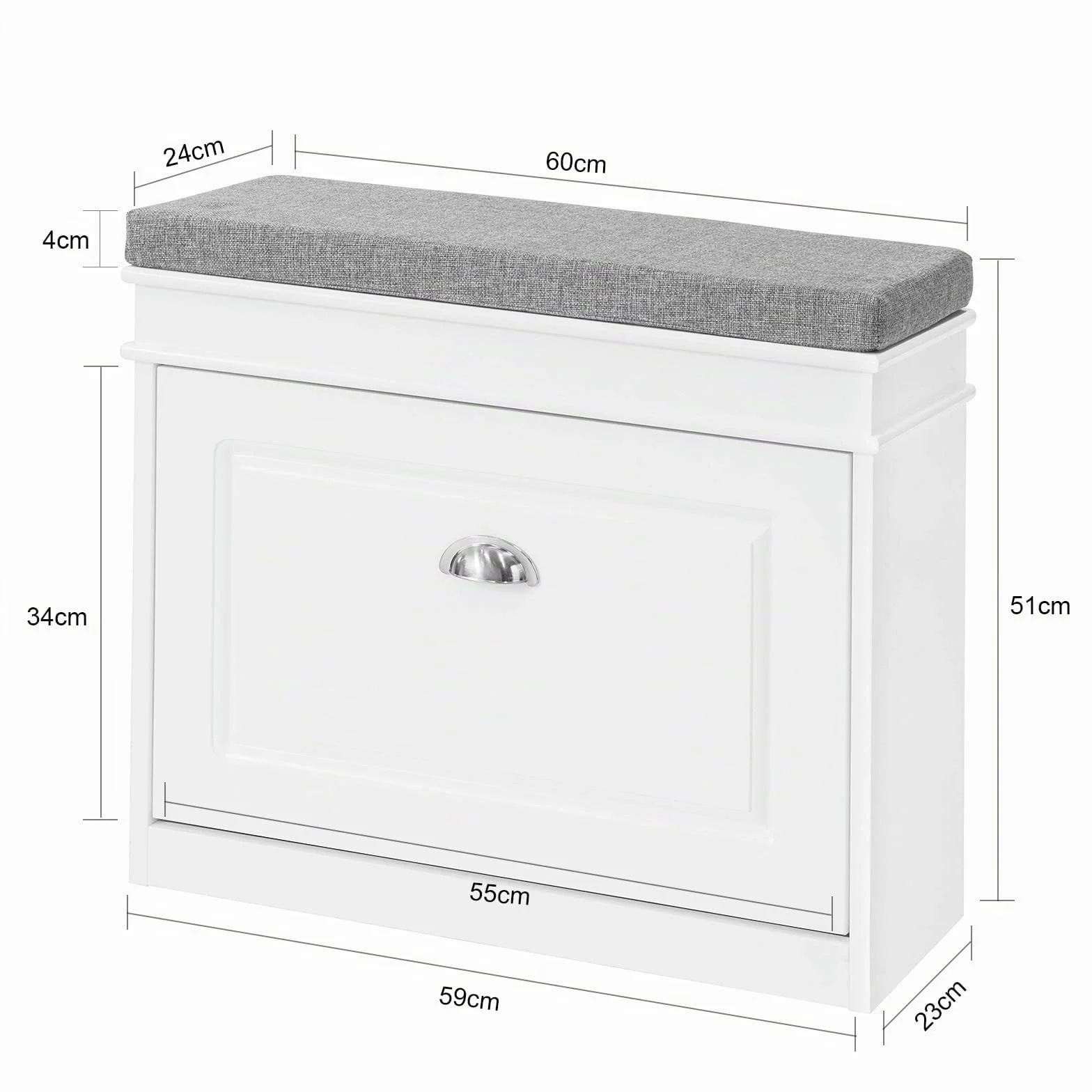 SoBuy Scarpiera Salvaspazio Slim con Seduta Panca Ingresso Contenitore Legno 60x24x51 cm Bianco FSR82-K-W