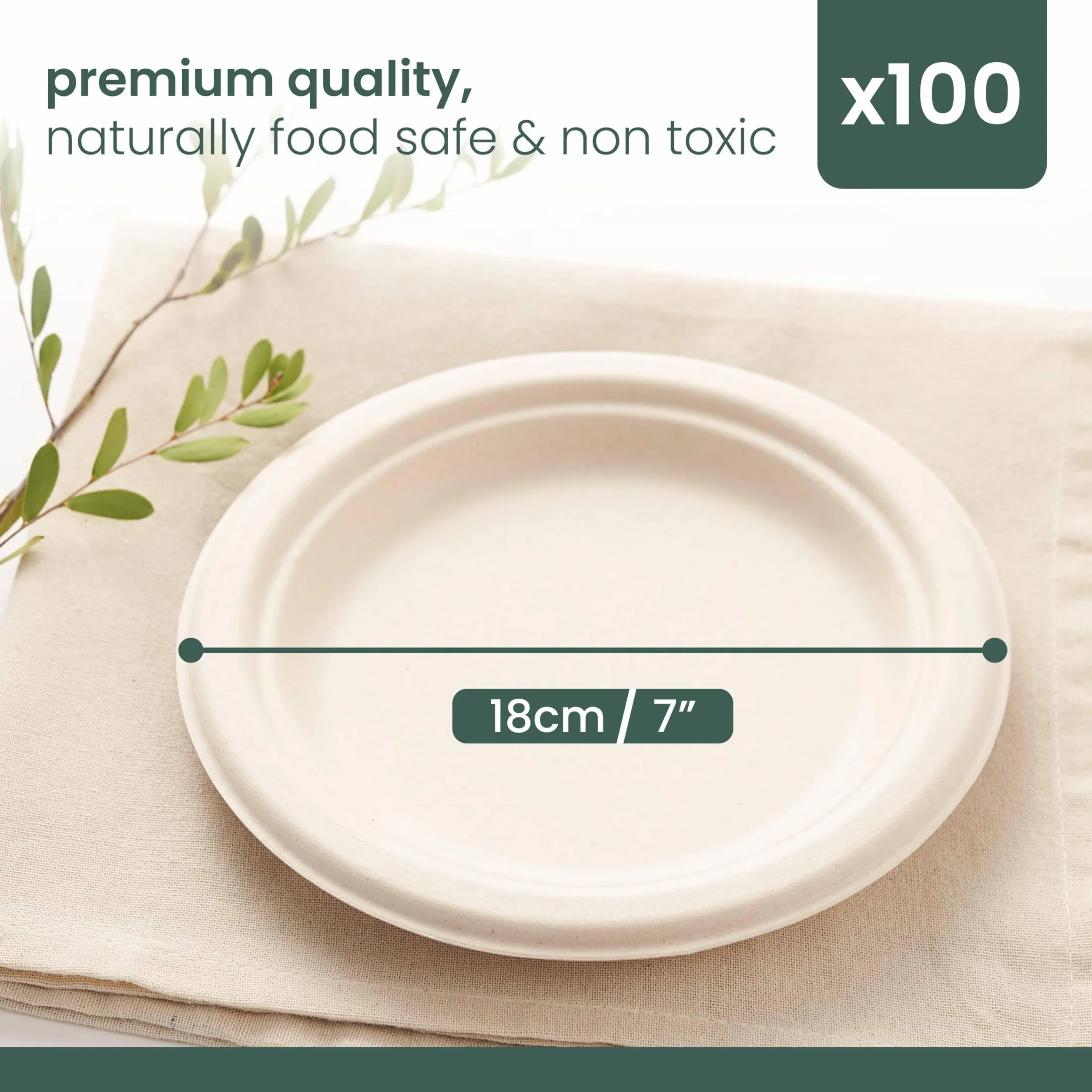 HAAGO Piatti Dessert Compostabili in Canna da Zucchero 18cm 7" Biodegradabili Monouso