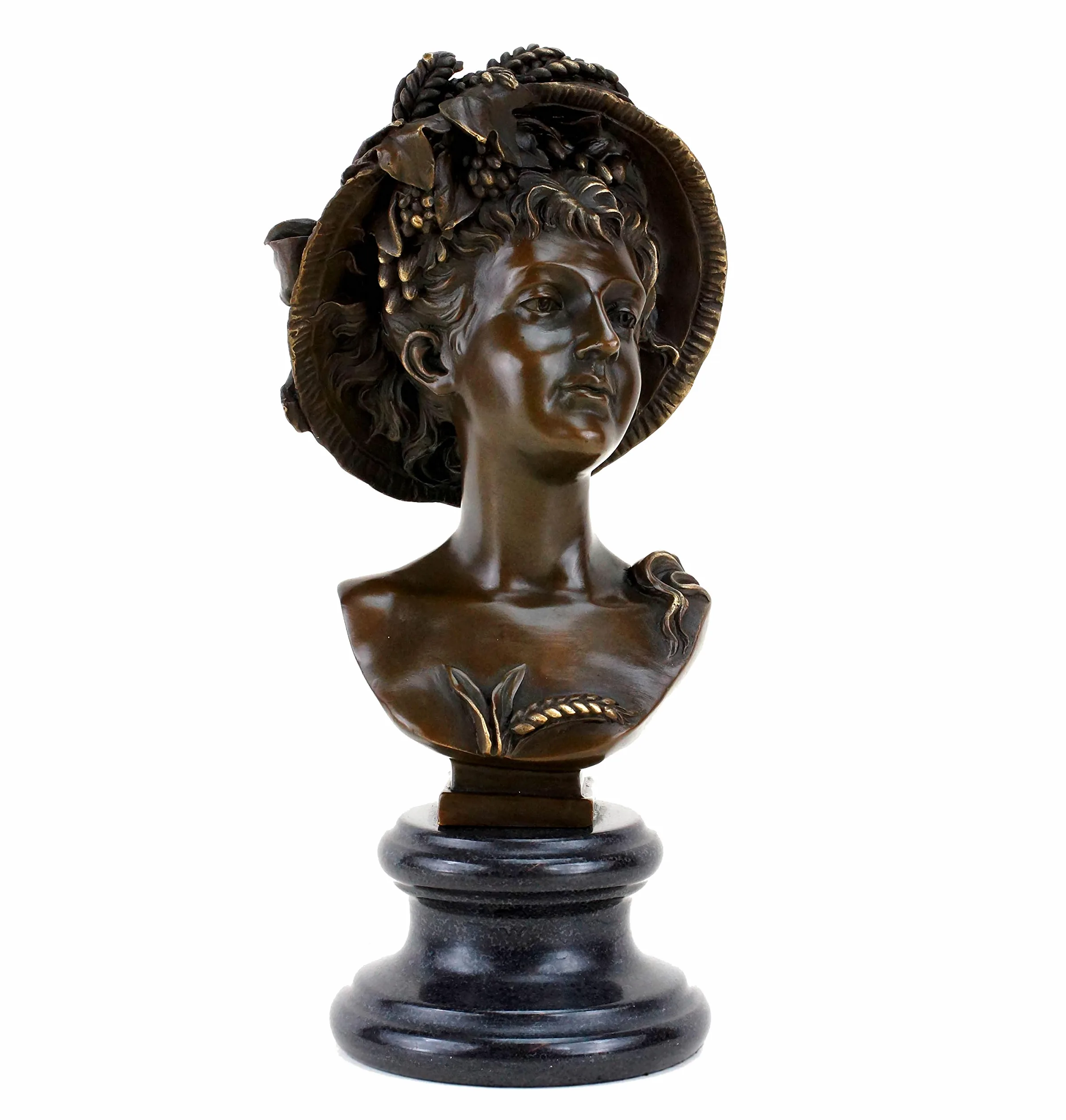 Kunst & Ambiente - Busto per ritratti in bronzo, statuetta da donna in stile liberty, autografata, altezza: 26 cm, base in marmo