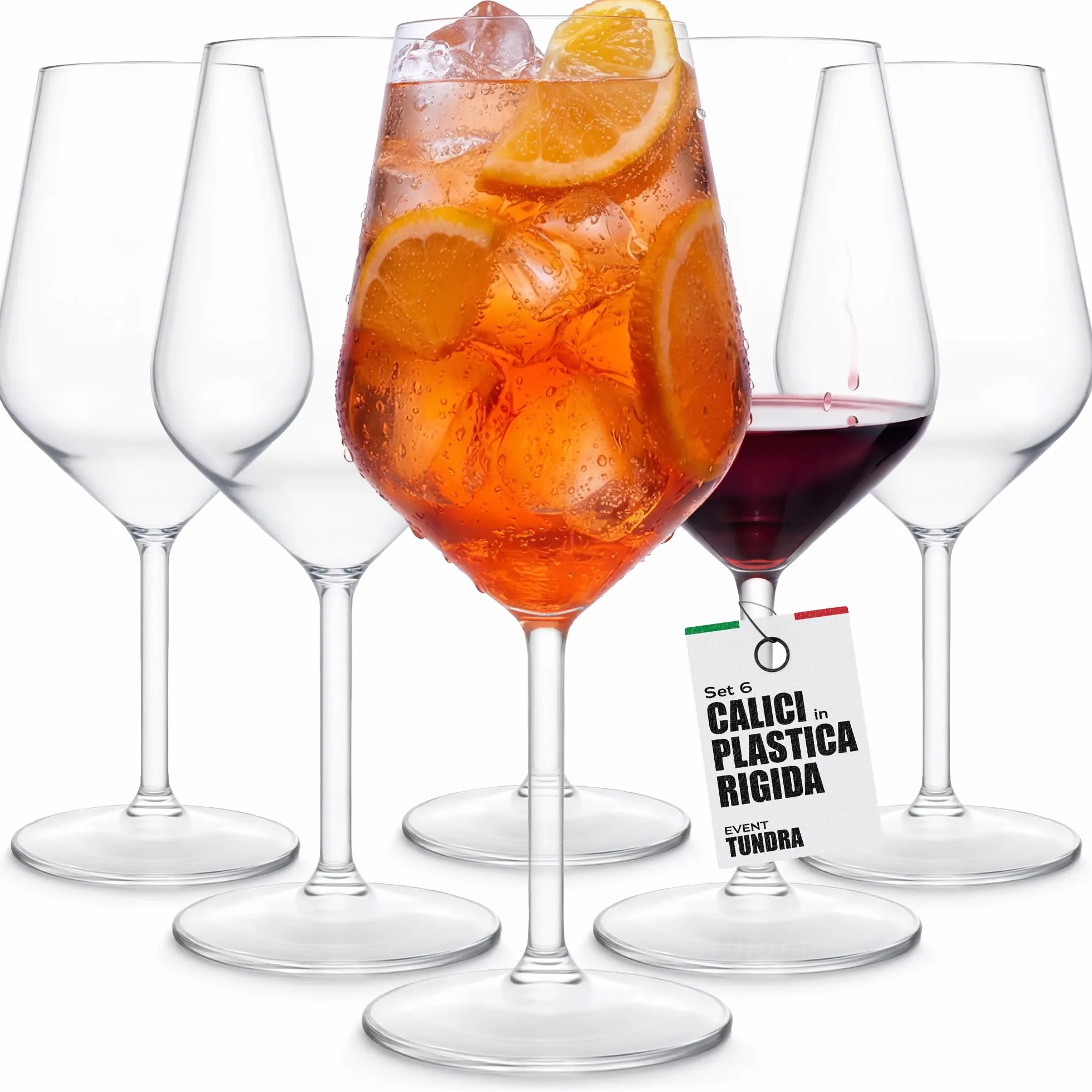 TUNDRA Set 6 CALICI PLASTICA Tritan® 47 cl Vino Cocktail BPA-Free Lavabili Lavastoviglie
