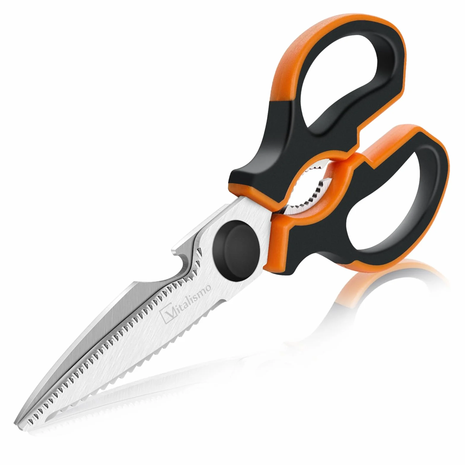 Vitalismo Forbici da Cucina Professionali Multiuso - Forbici Cucina Acciaio Inox Forti con Apribottiglie Lama Affilata Coprilama Manico Antiscivolo per Carne Pollo Pollame Pizza Griglia Osso Noci