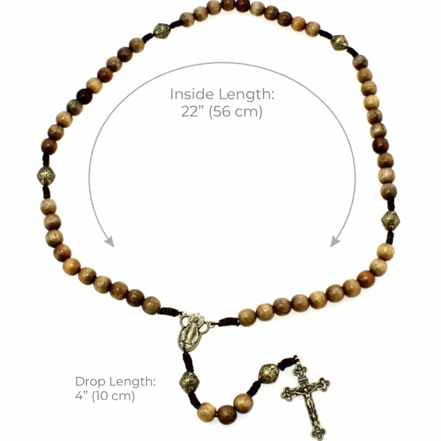 Alexander Castle - Collana Rosario in Legno Marrone, Argento, Unisex Adulti