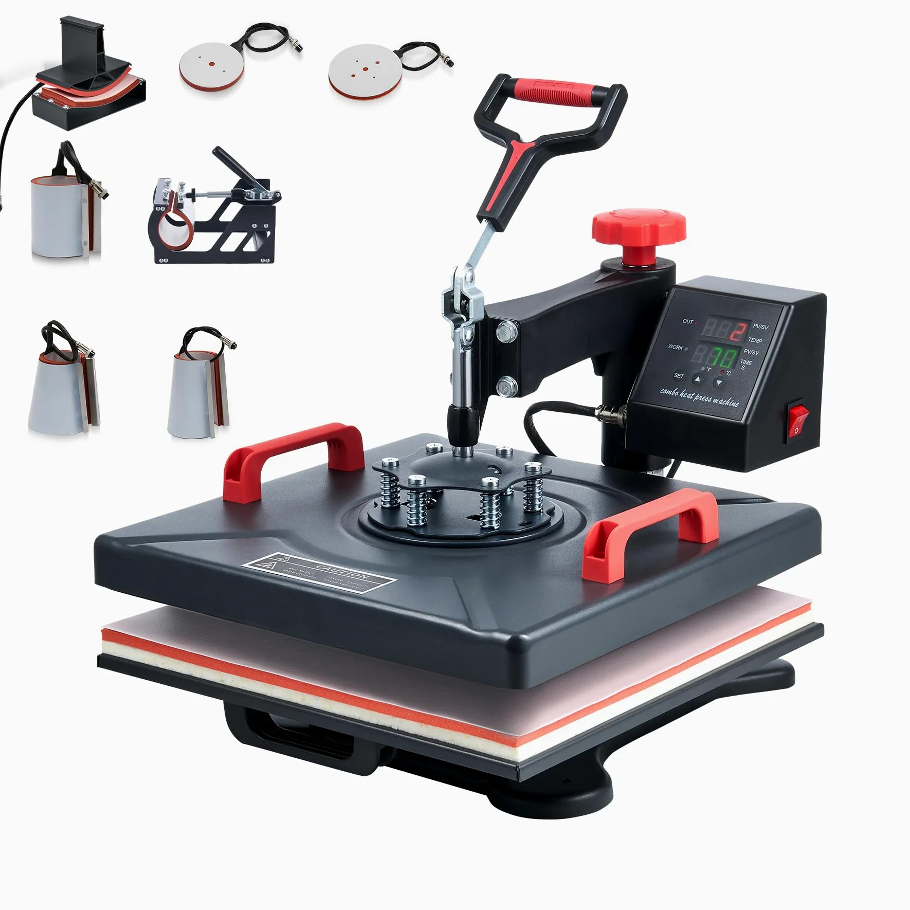 CREWORKS 8 IN1 Pressa a Caldo 38 X 38CM Pressa di Calore 1400W Macchina Sublimazione Digitale Girevole a 360 Gradi con Controllo Digitale Termopressa per Magliette, Cappelli, Borse, Piatto, Tazza