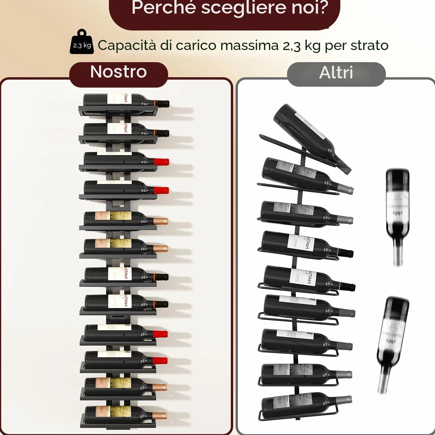 IBUYKE Porta Vino da Parete per 12 Bottiglie,Portabottiglie Vino in Metallo per Liquori, Champagne,Organizer Espositore Rimovibile fai da te per sSala da Pranzo,Bar, Cantina, Nero, TMJ909B