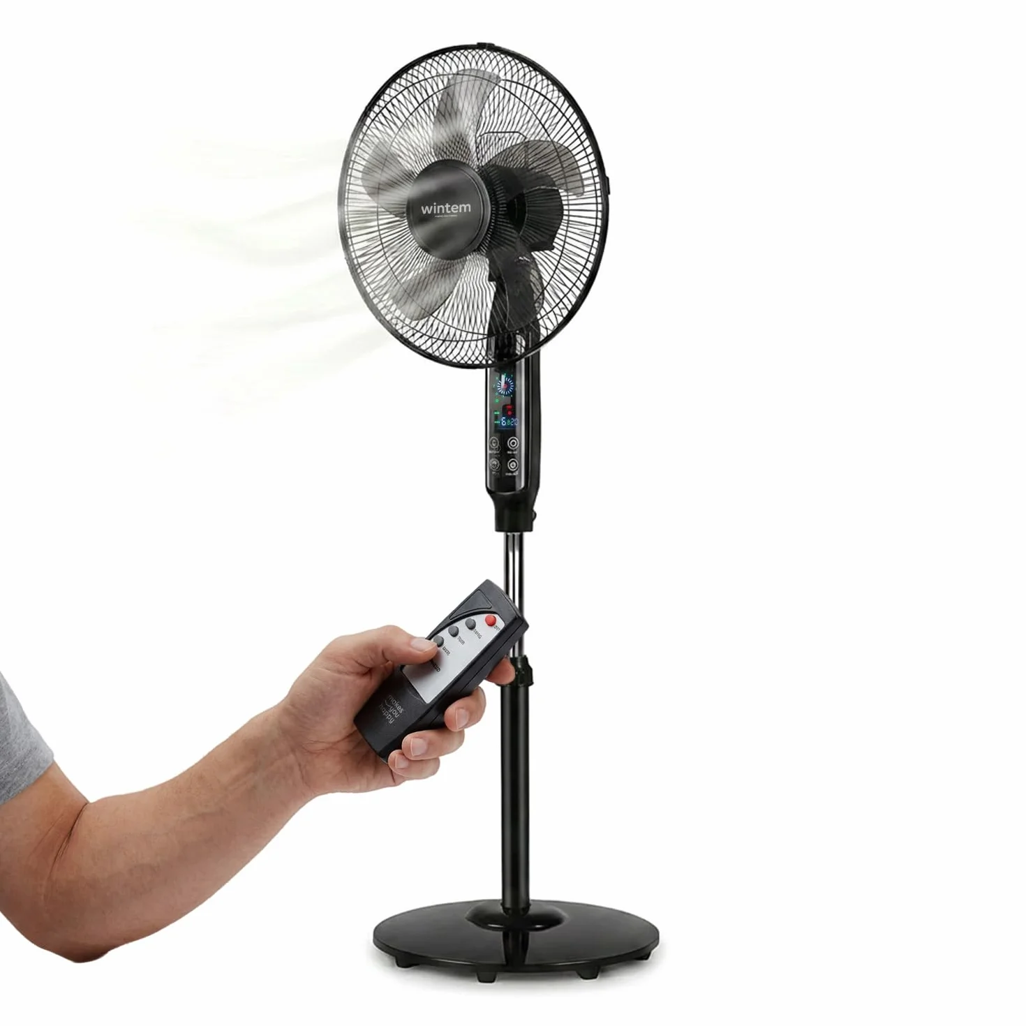 Wintem - Ventilatore a Piantana 40 cm con Telecomando – Altezza Regolabile da 125 a 135 cm – 6 Velocità, Timer 7,5H e Comandi Touch – Piantana Silenziosa 40W (Nero)