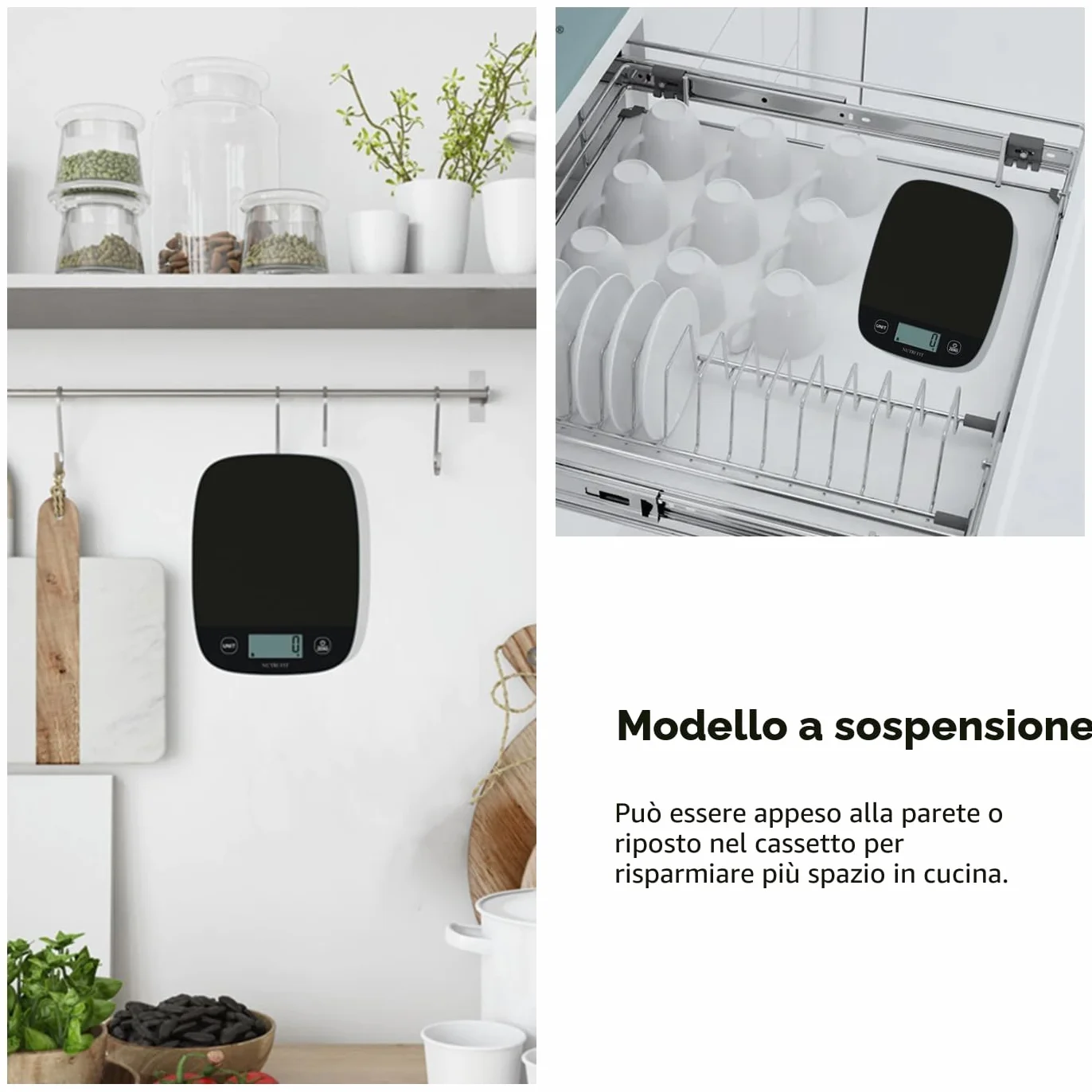 NUTRI FIT Bilancia digitale da cucina ultra sottile Bilancia elettronica multifunzione Bilancia da cucina grande display in plastica piattaforma 5kg/11lb-1g lb.oz fl.oz g ml (nero)