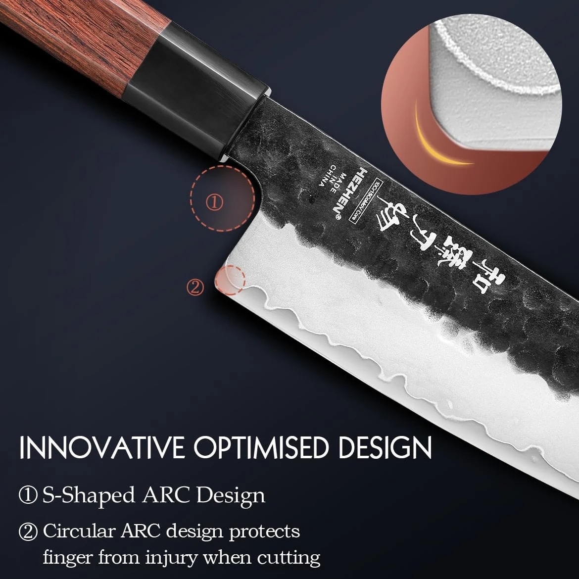 HEZHEN Set di Coltelli da Cucina Ceppi Portacoltelli, Coltello Santoku Stile Giapponese Coltelli da Chef, Forbici da Cucina Blocco Coltelli in Legno di Acacia