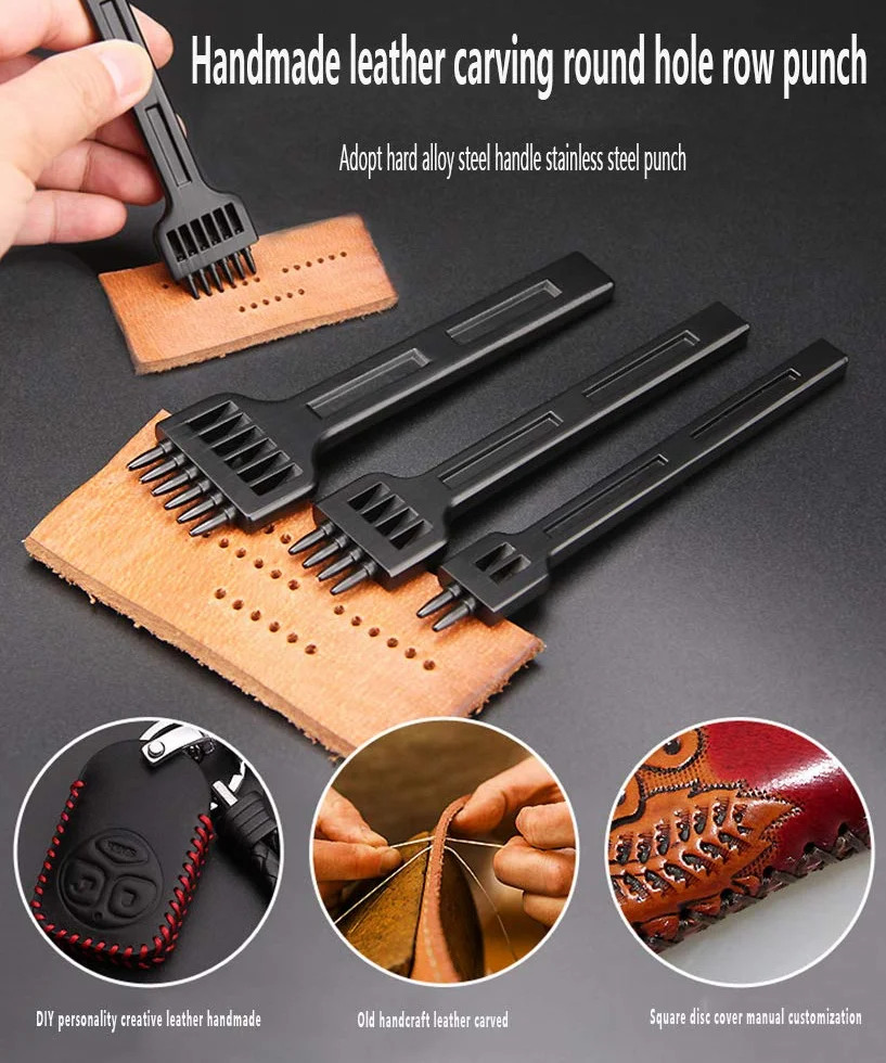 3Pcs Punzoni in Acciaio,Punzonatrice Fai Da Te in Pelle,Strumenti di Punzonatura Punzoni, 2-6mm 2 + 4 + 6 Denti Cuciture Scalpello Tool, per Allacciatura Cucitura Artigianale in Pelle
