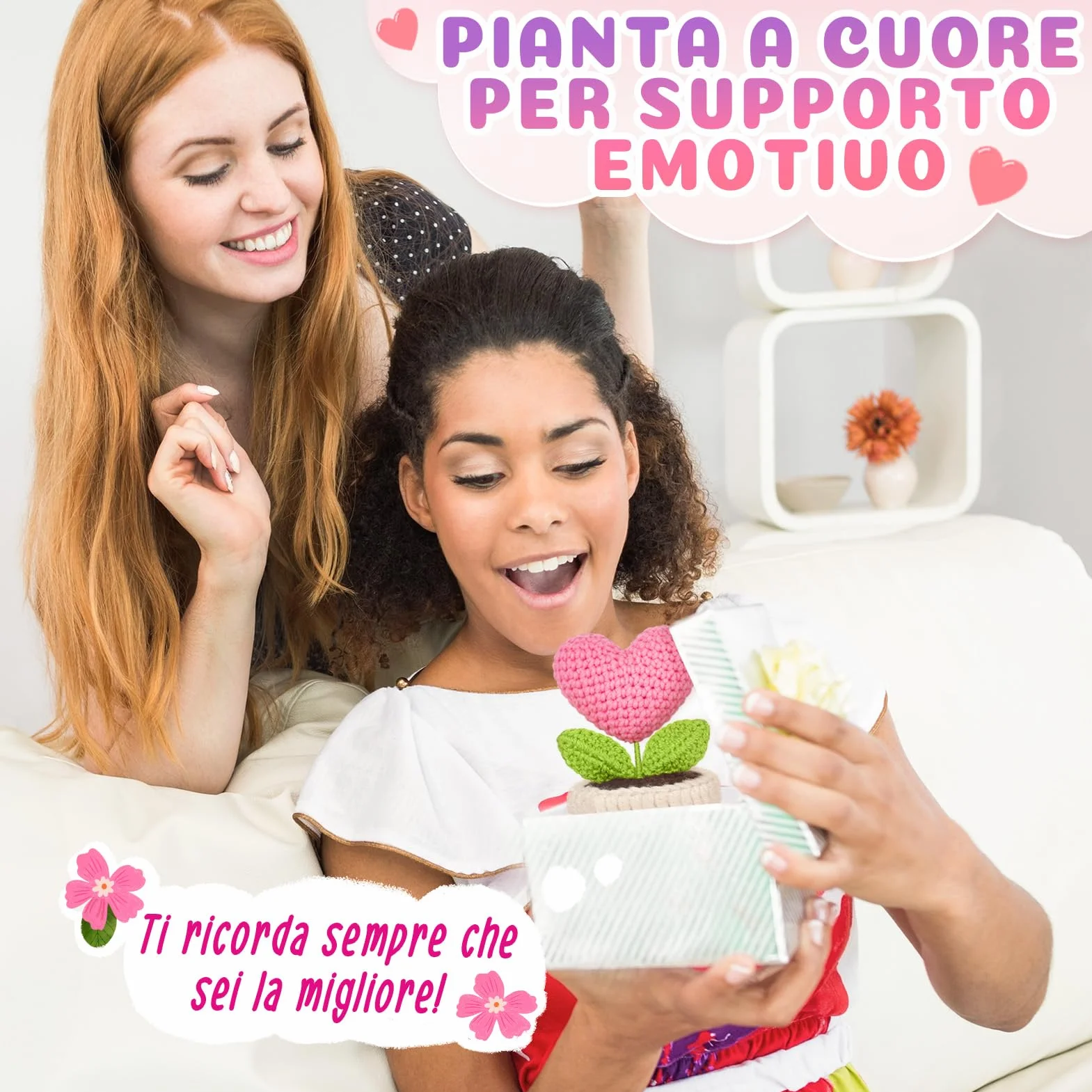 Regalo Donna, Regalo Amica Compleanno - Cuore all’Uncinetto di Supporto Emotivo, Regali Donna Compleanno, per Natale, Regali per Collega, Migliore Amica, Fidanzata, Sorella, Mamma