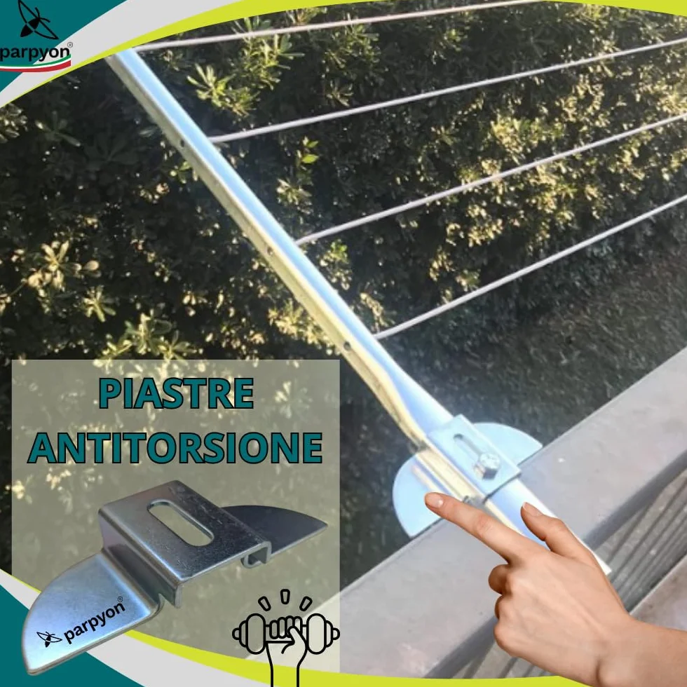 parpyon® Bracci Stendibiancheria da balcone esterno in ferro per filo stendere bucato, Fisso c/piastra Grigio scuro