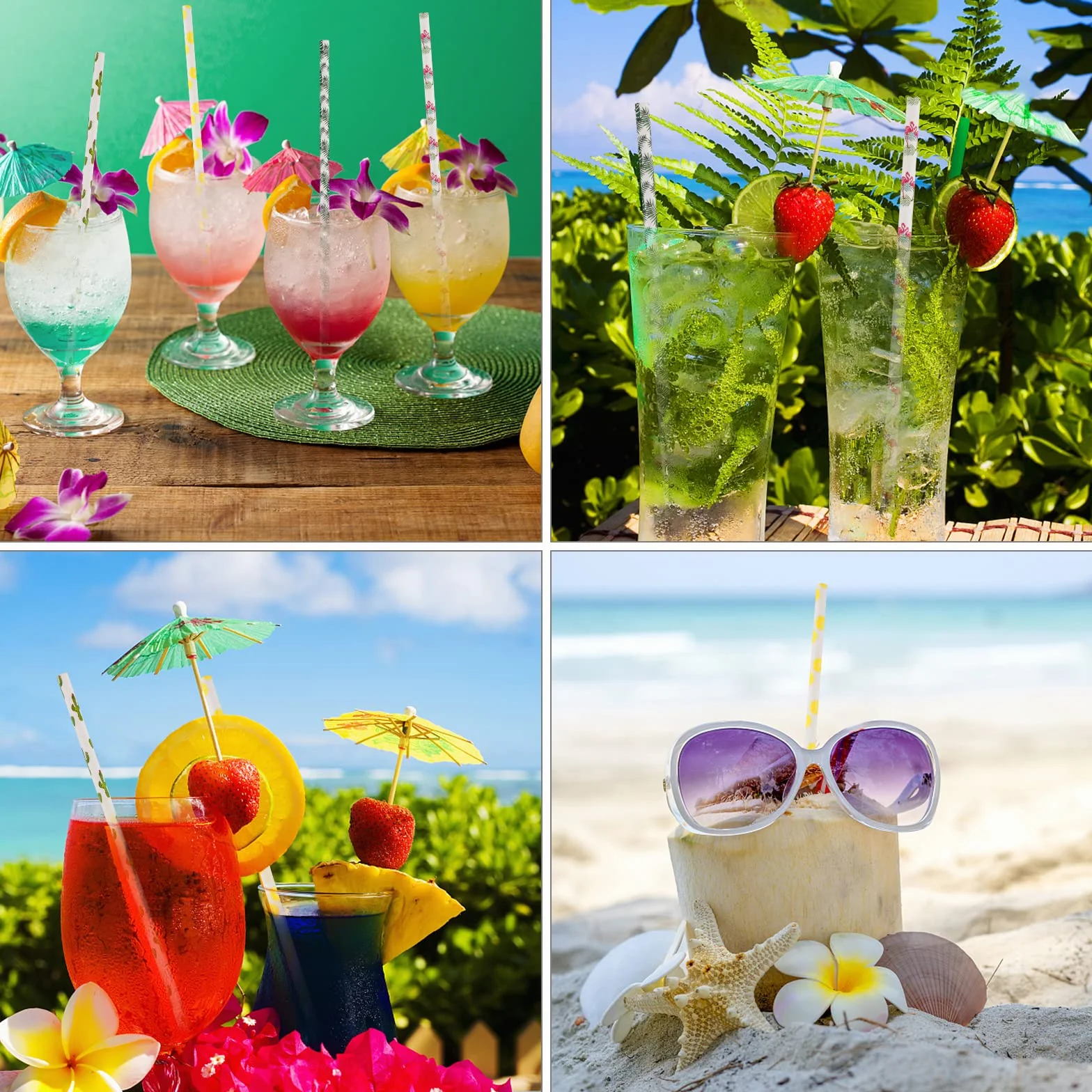 200 cannucce di carta hawaiane biodegradabili, riciclabili, per feste estive, fenicottero, cactus, succo, cocktail, cannucce per compleanno, matrimonio, accessori per feste di aloha