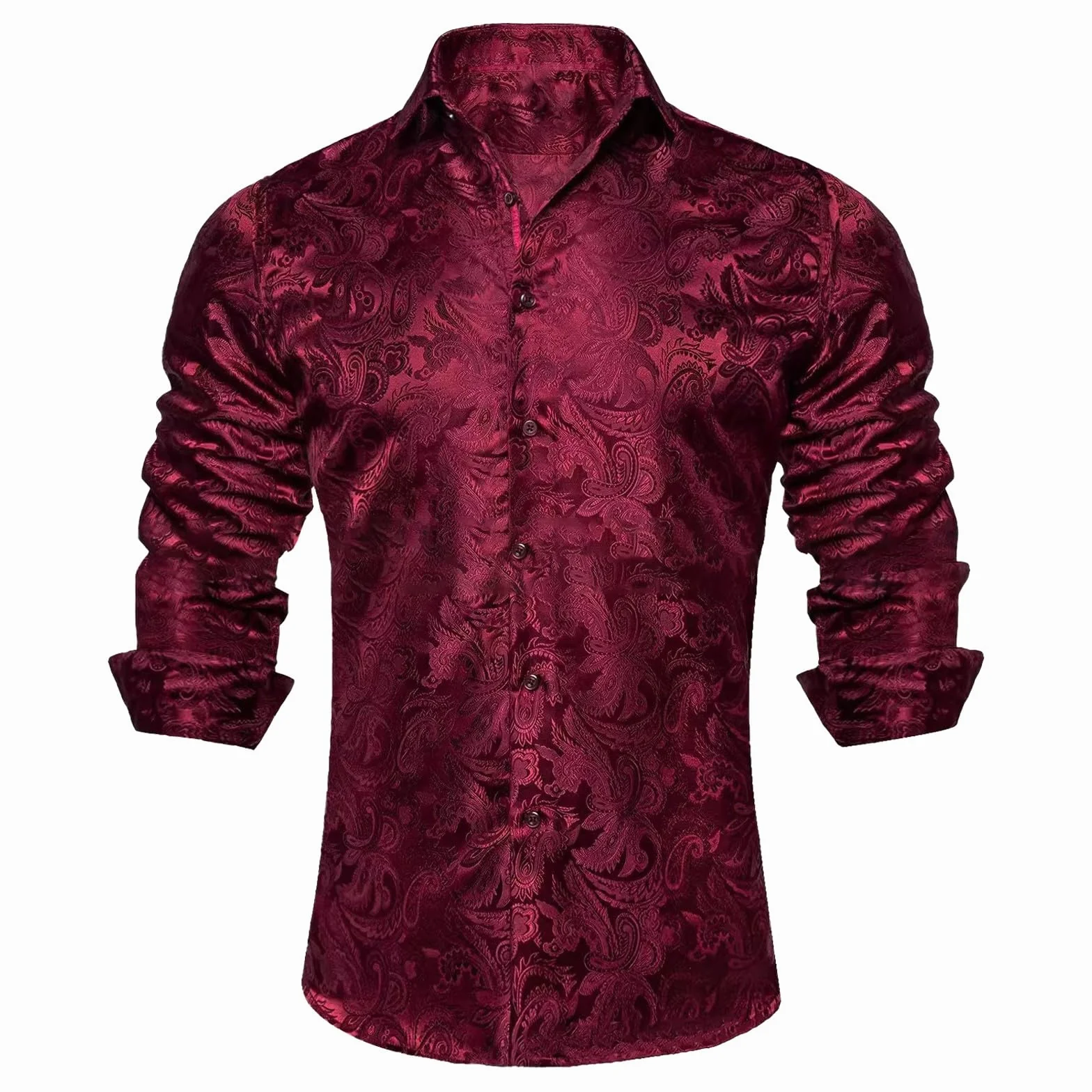 Camicia Uomo Seta Paisley Maniche Lunghe Bottoni Casual Taglio Regolare Matrimonio Feste